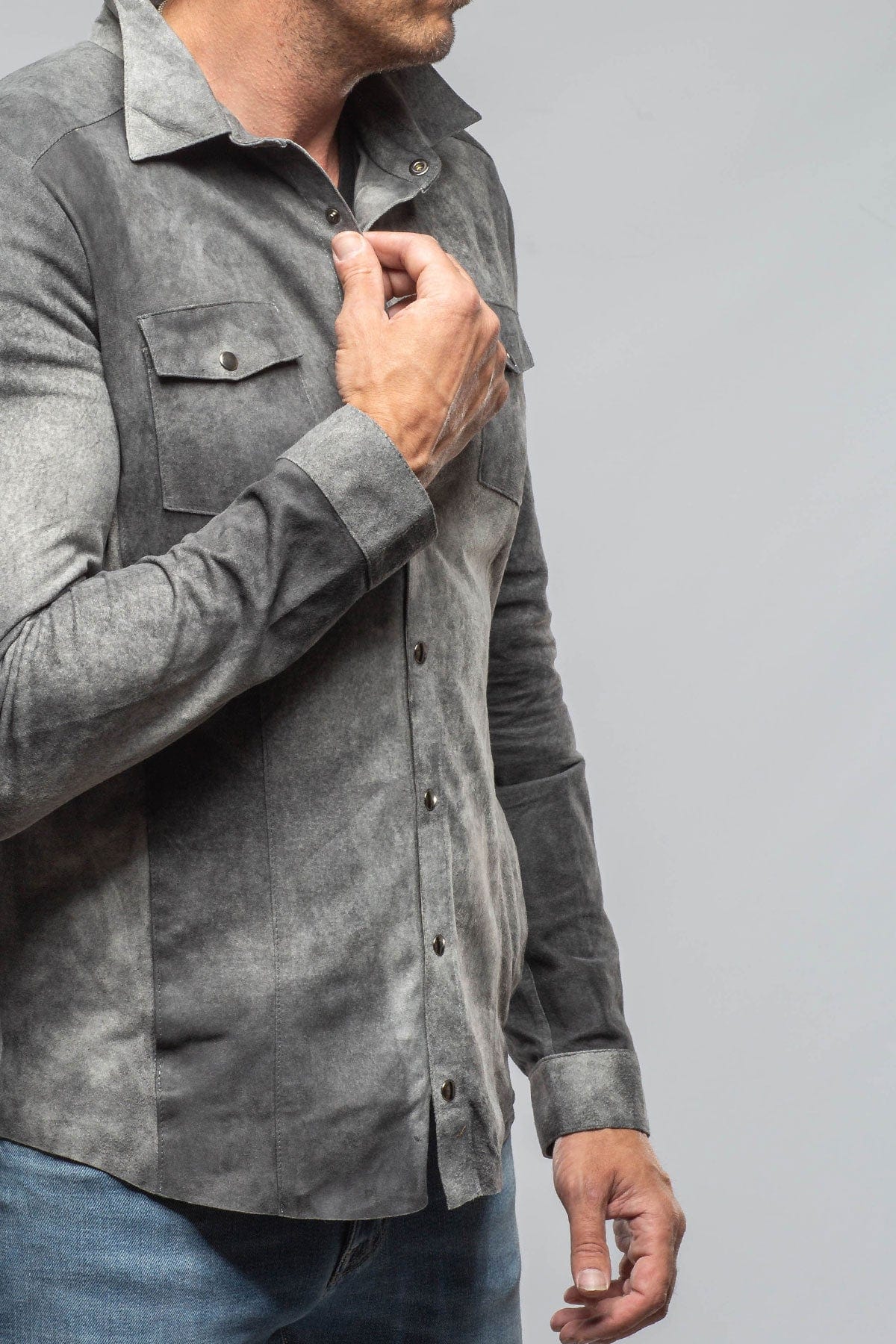 Axel's Florence Collection Bello Distressed Suede Shirt In Grey Mens - Outerwear - Leather