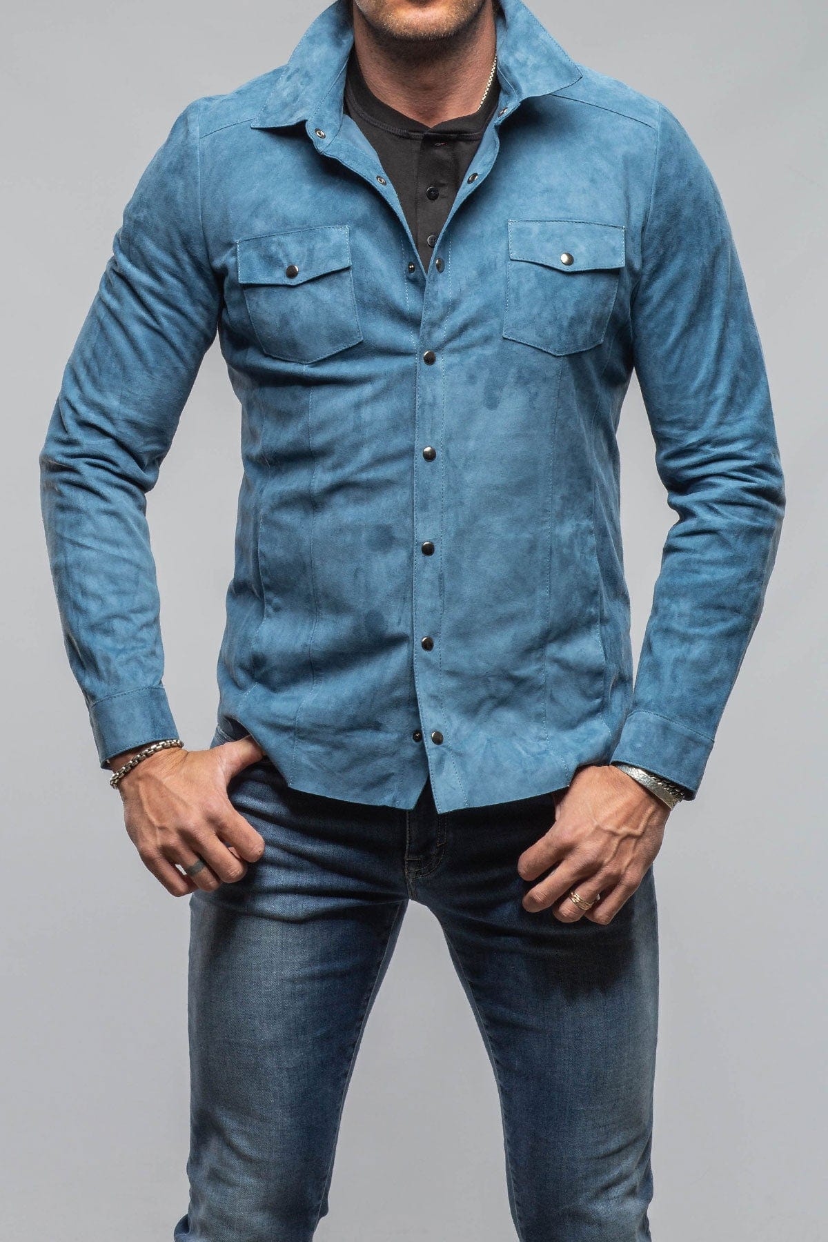 Axel's Florence Collection Bello Suede Shirt In Denim Mens - Outerwear - Leather