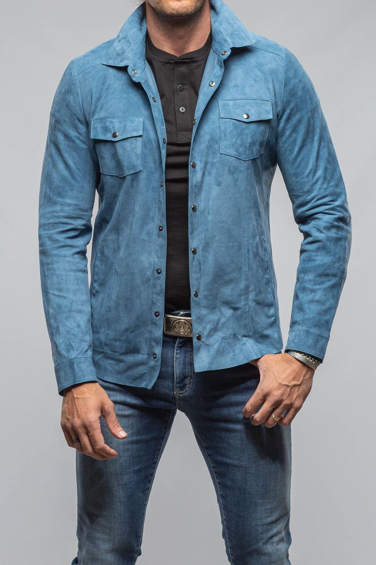 Axel's Florence Collection Bello Suede Shirt In Denim Mens - Outerwear - Leather
