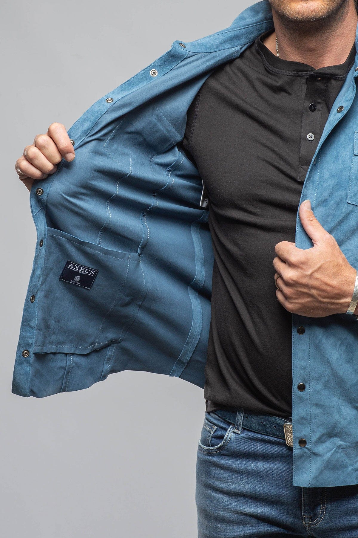 Axel's Florence Collection Bello Suede Shirt In Denim Mens - Outerwear - Leather