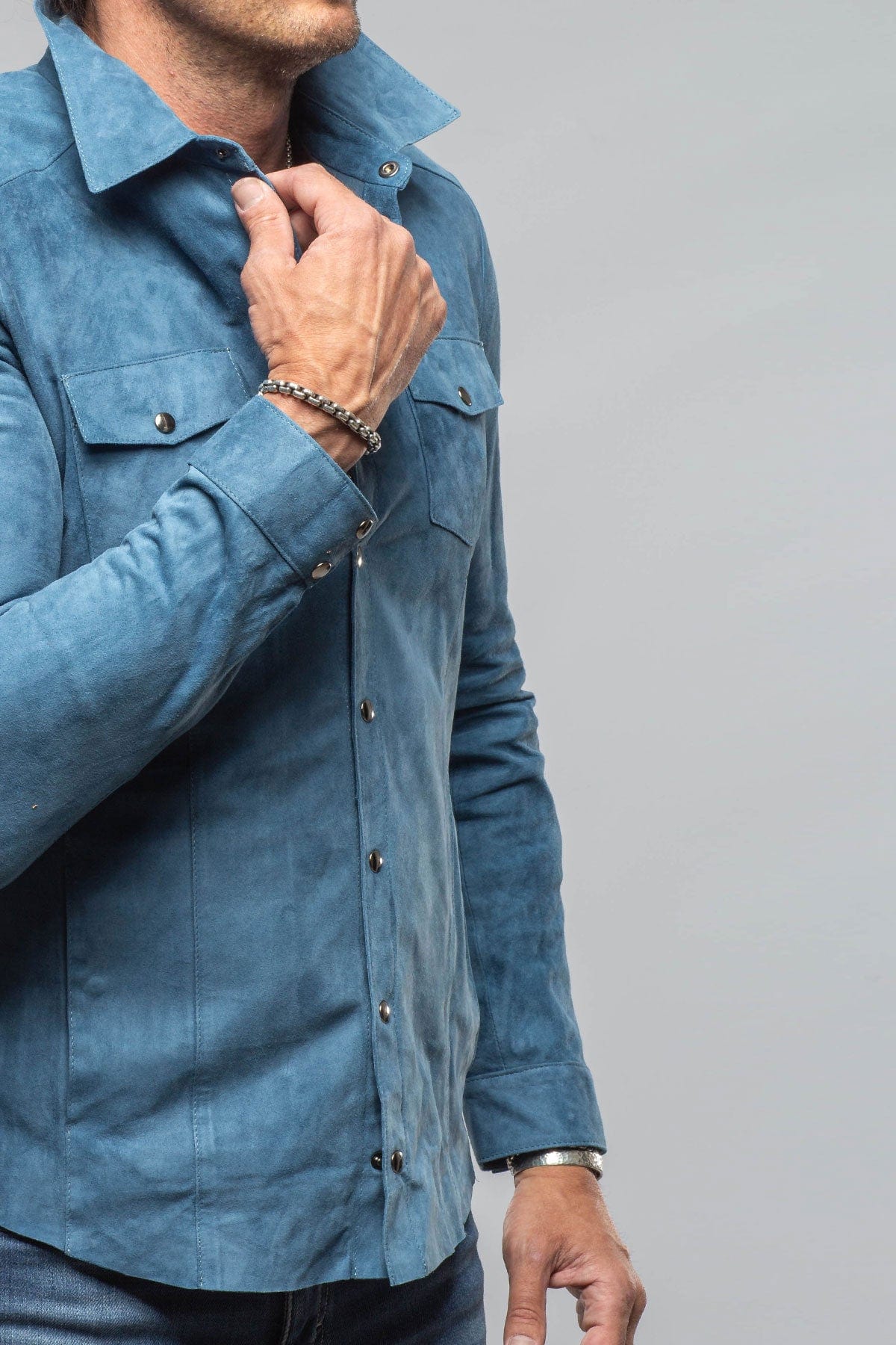 Axel's Florence Collection Bello Suede Shirt In Denim Mens - Outerwear - Leather