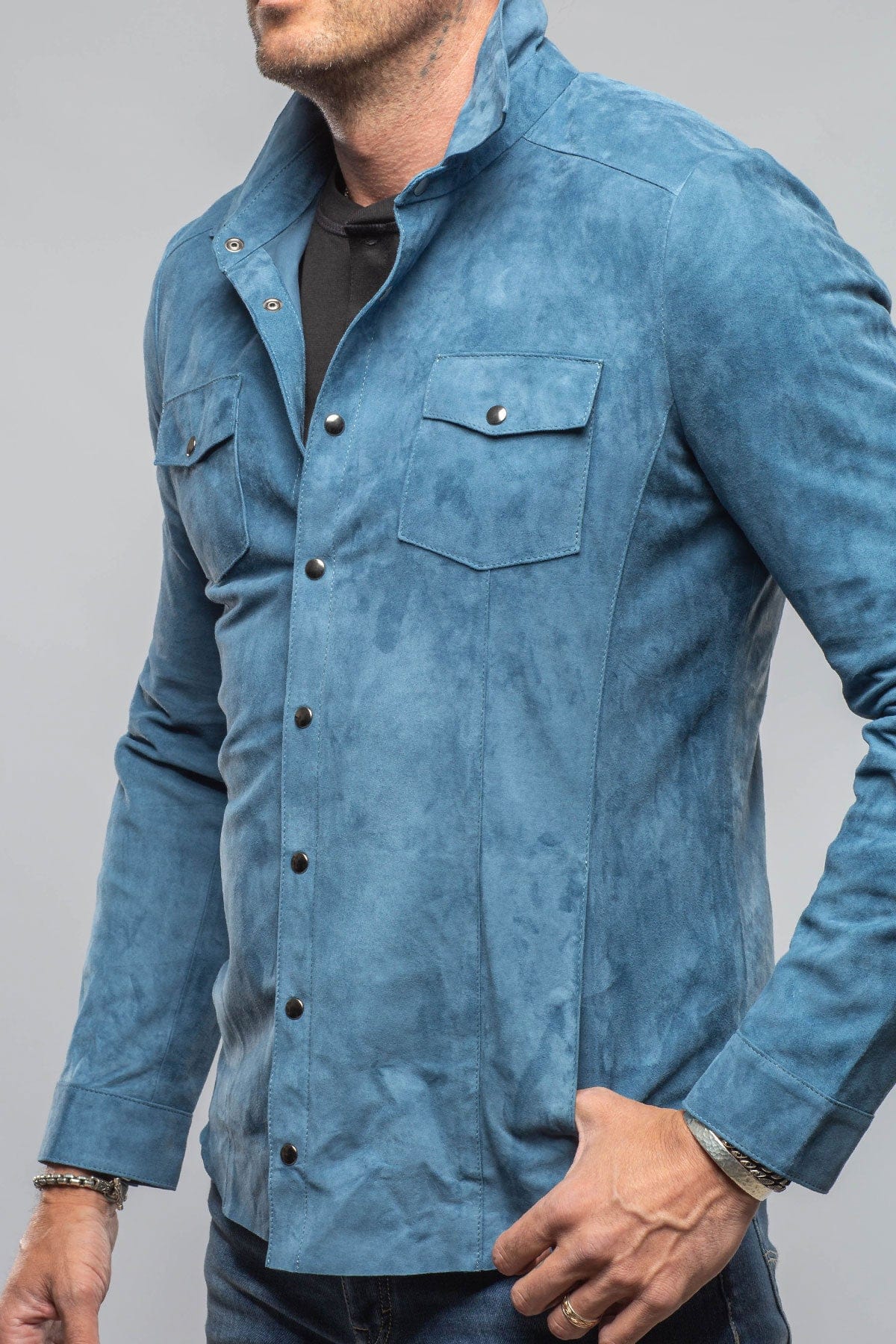 Axel's Florence Collection Bello Suede Shirt In Denim Mens - Outerwear - Leather
