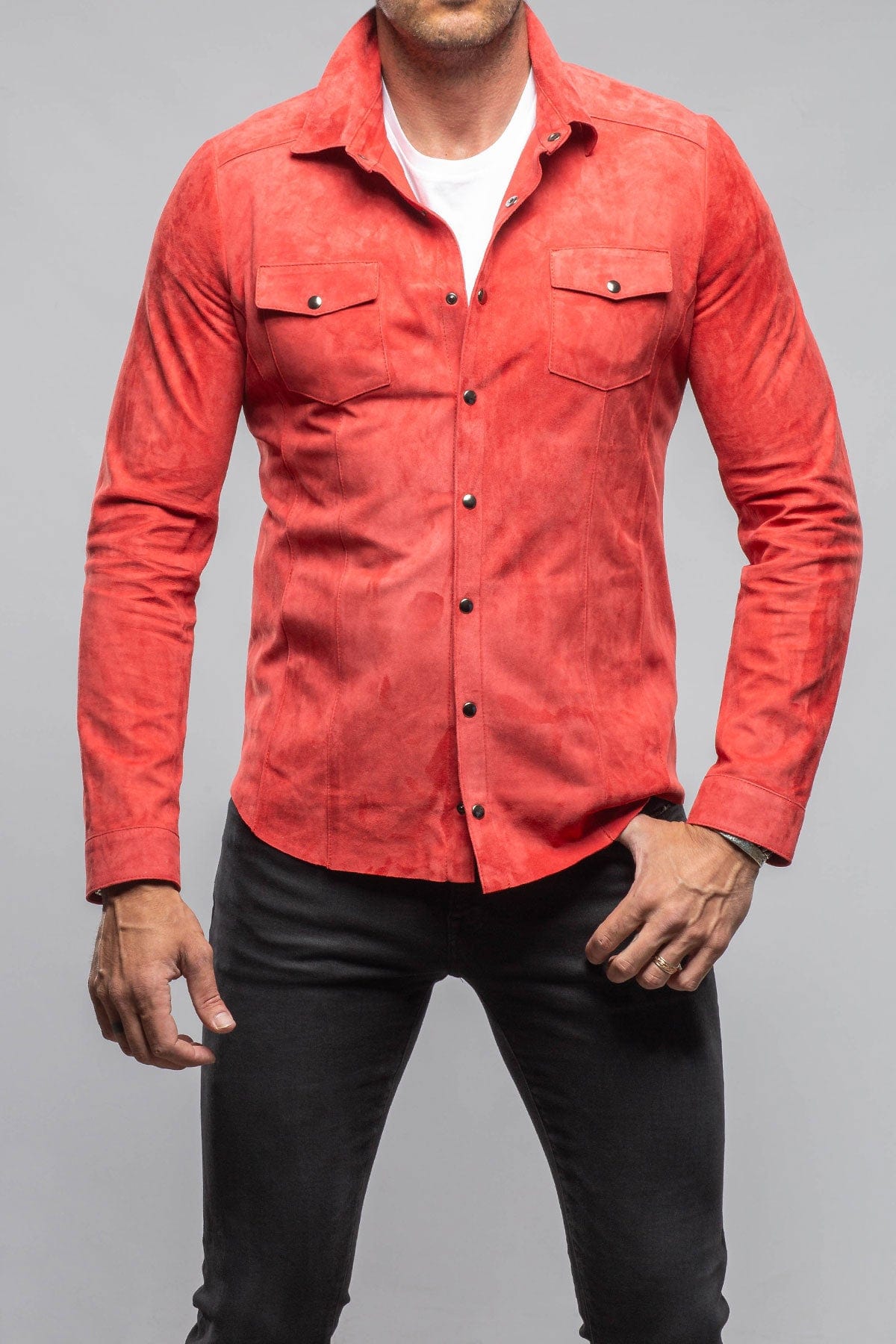 Axel's Florence Collection Bello Suede Shirt In Rosso Mens - Outerwear - Leather