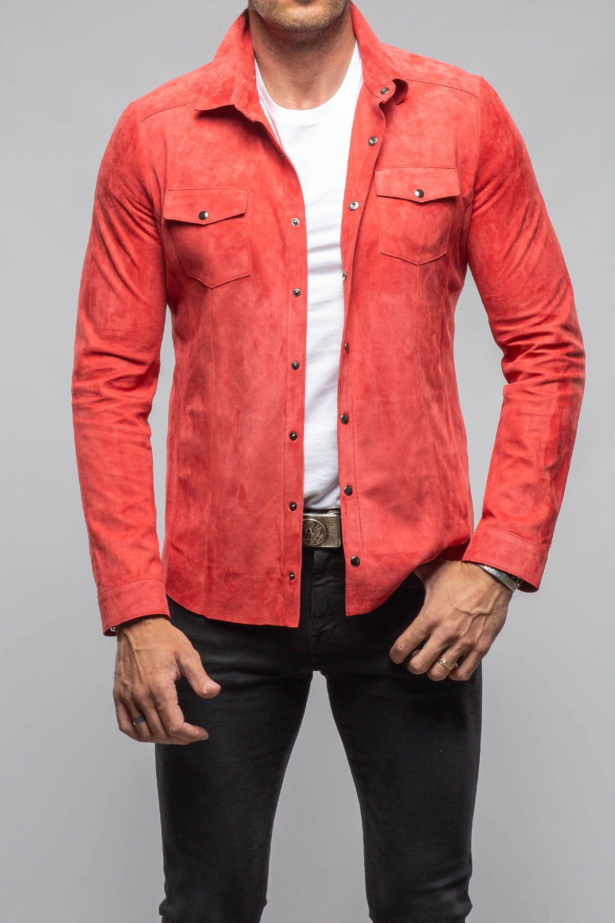 Axel's Florence Collection Bello Suede Shirt In Rosso Mens - Outerwear - Leather