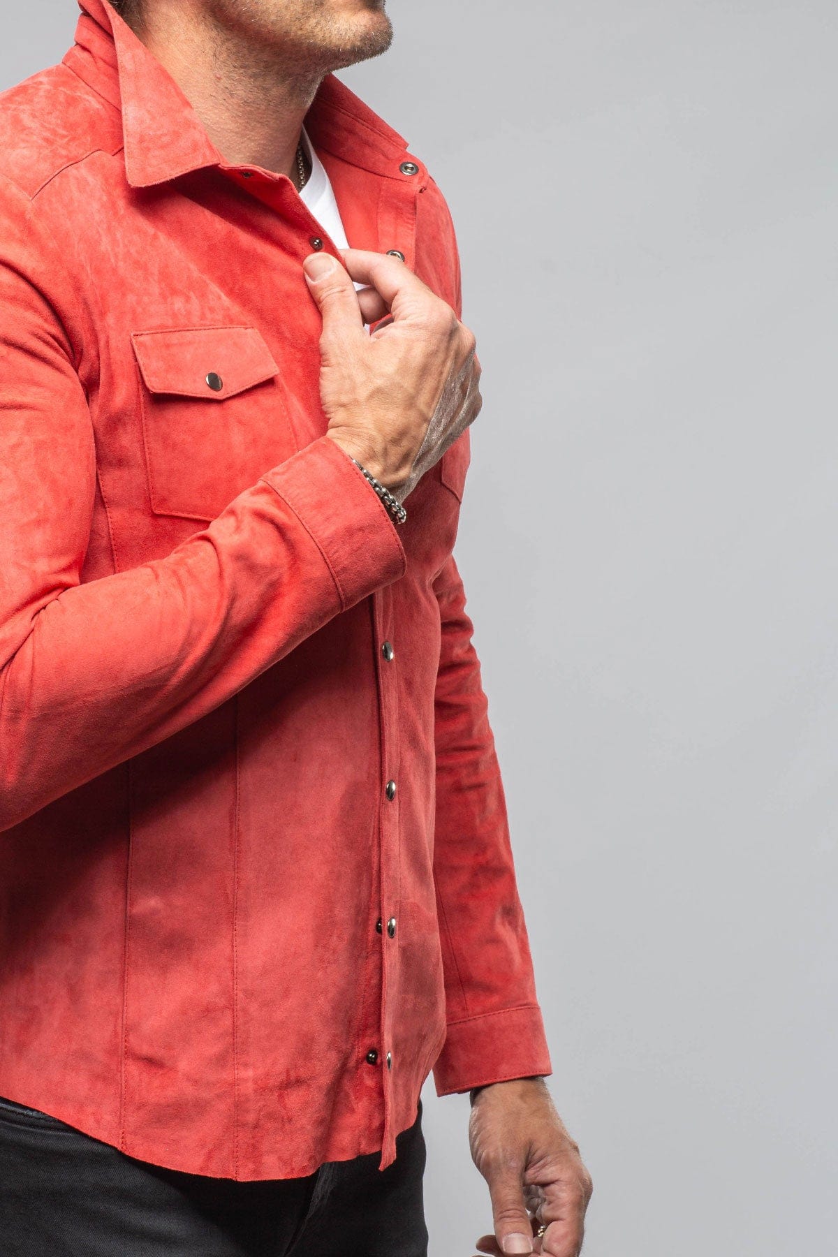 Axel's Florence Collection Bello Suede Shirt In Rosso Mens - Outerwear - Leather