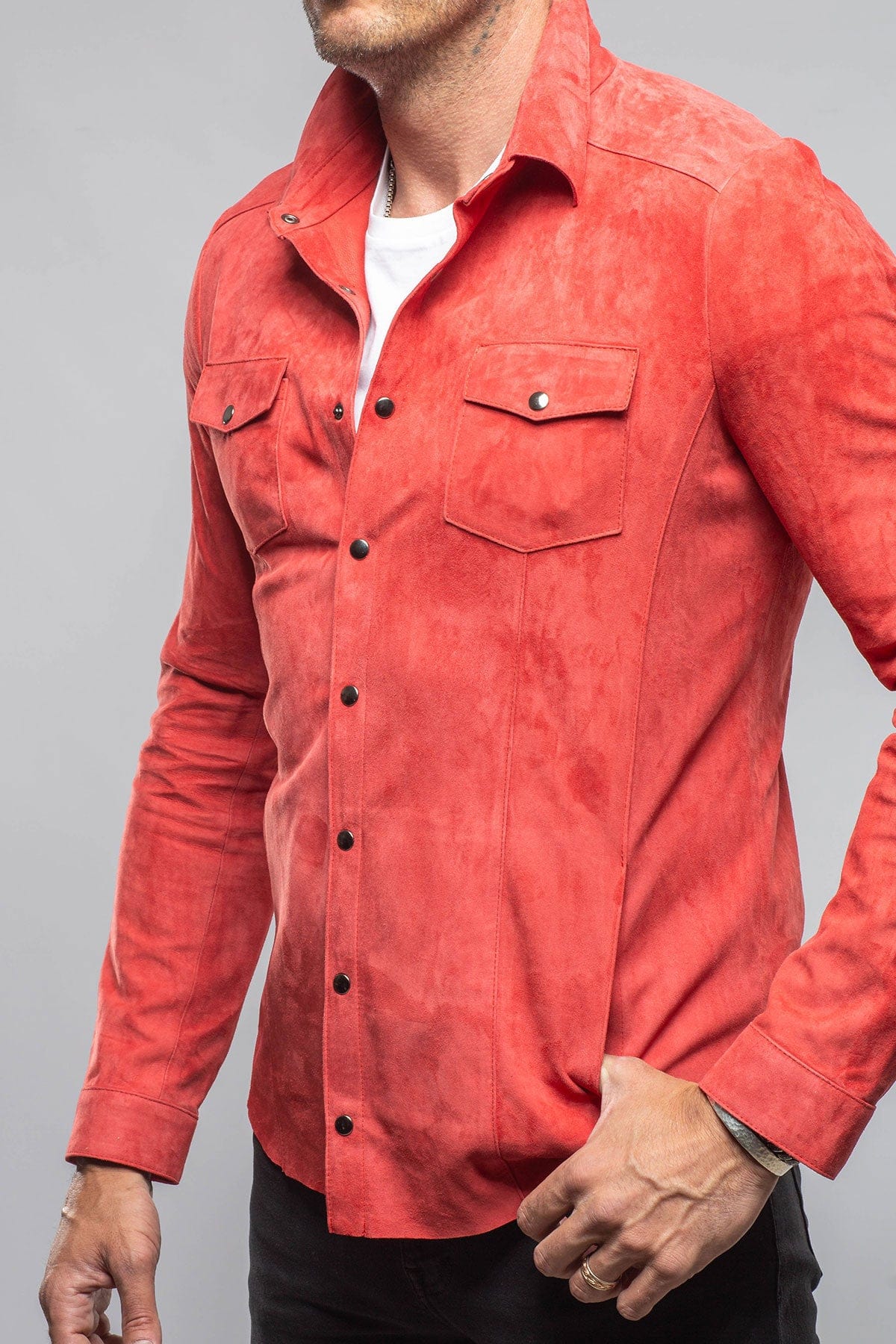 Axel's Florence Collection Bello Suede Shirt In Rosso Mens - Outerwear - Leather