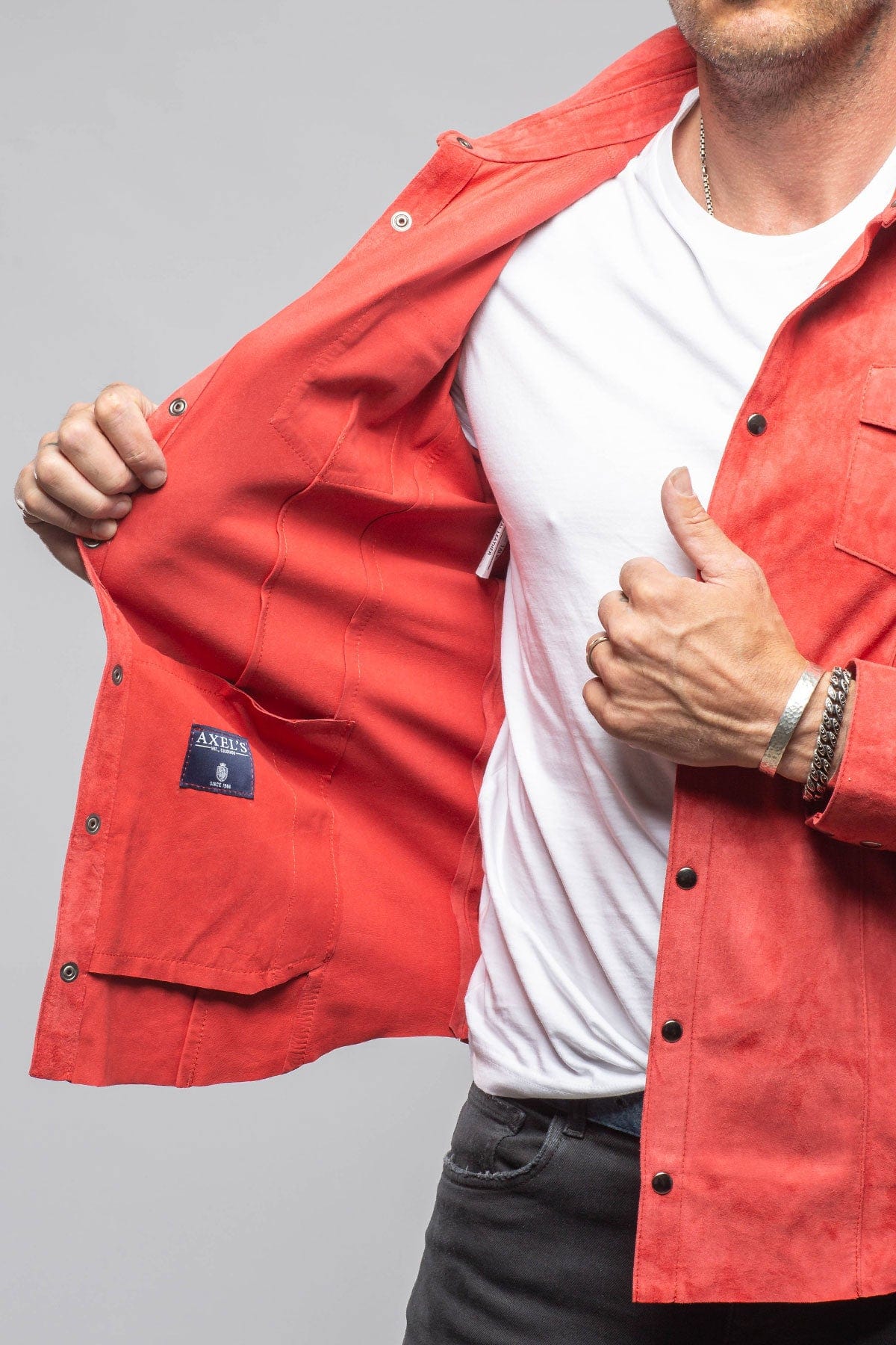 Axel's Florence Collection Bello Suede Shirt In Rosso Mens - Outerwear - Leather