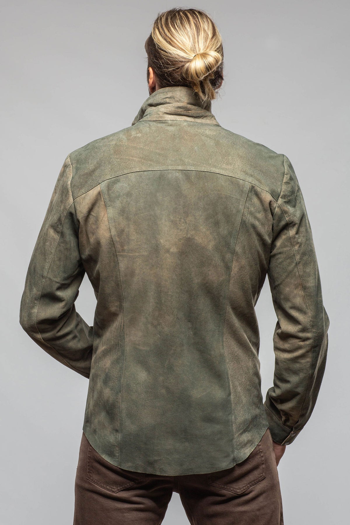 Axel's Florence Collection Bello Suede Shirt In Washed Verde Mens - Outerwear - Leather