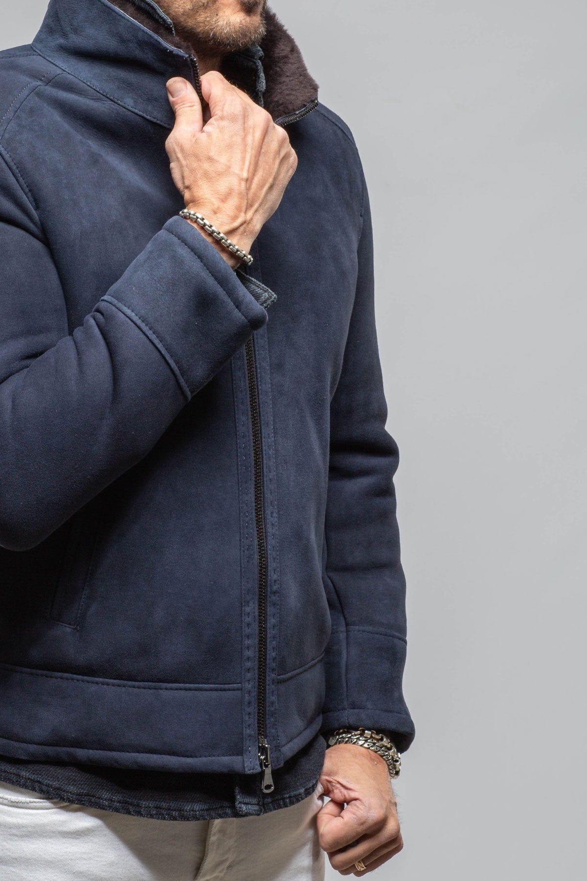Axel's Florence Collection Bridger Shearling Jacket In Navy Mens - Outerwear - Shearling