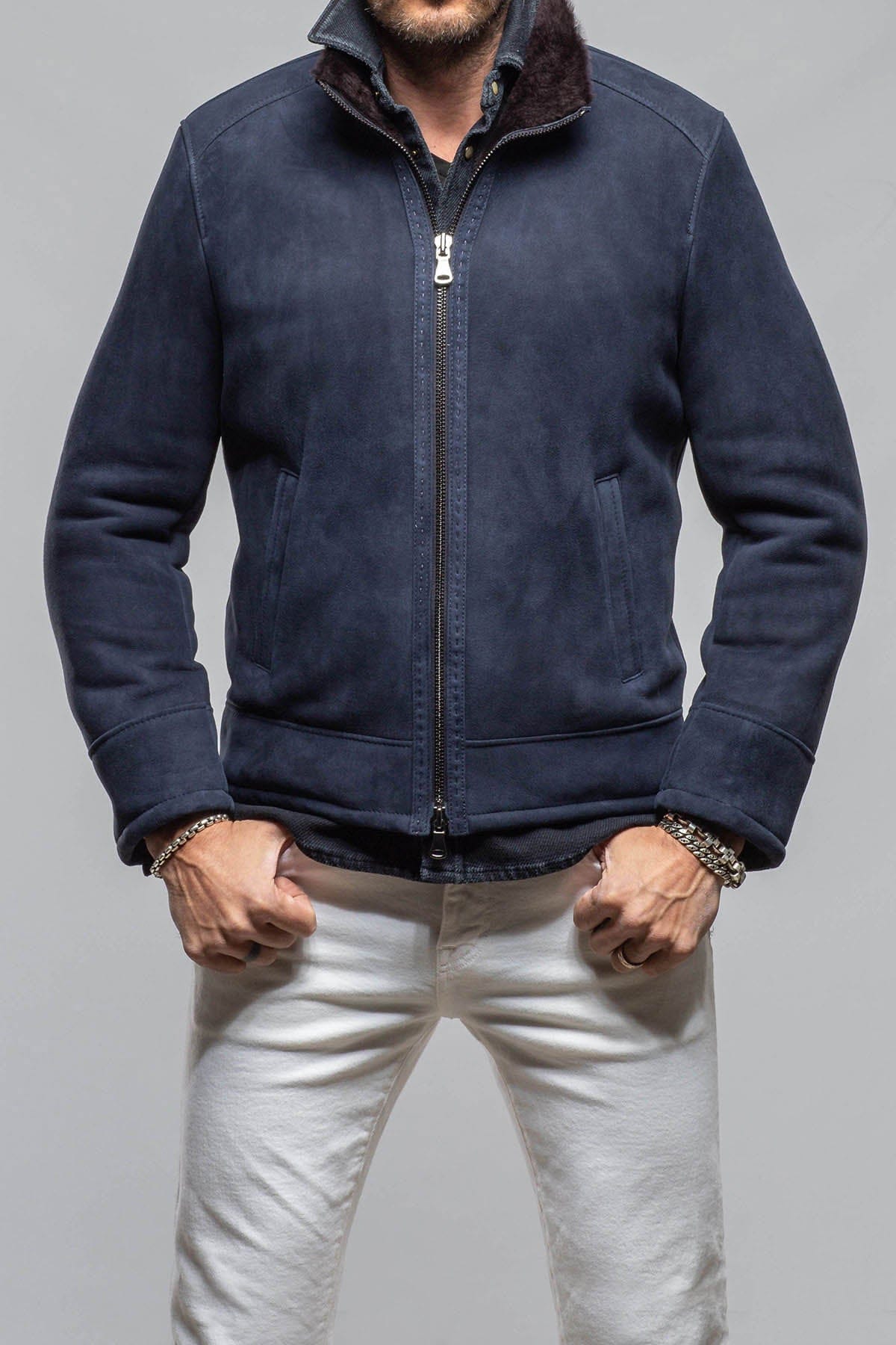 Axel's Florence Collection Bridger Shearling Jacket In Navy Mens - Outerwear - Shearling