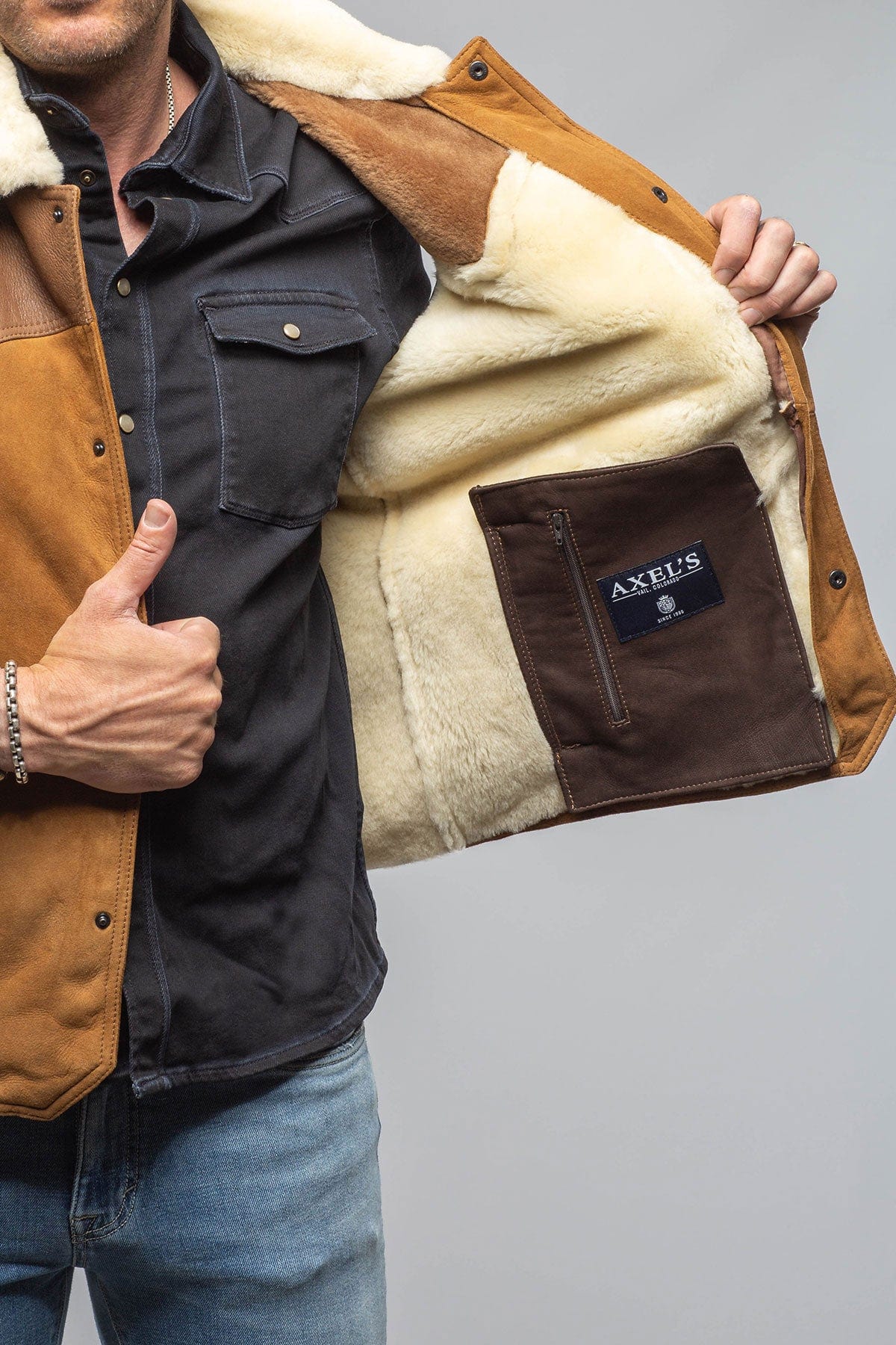 Axel's Florence Collection CK Shearling Vest With Contrast In Tobacco Mens - Outerwear - Shearling