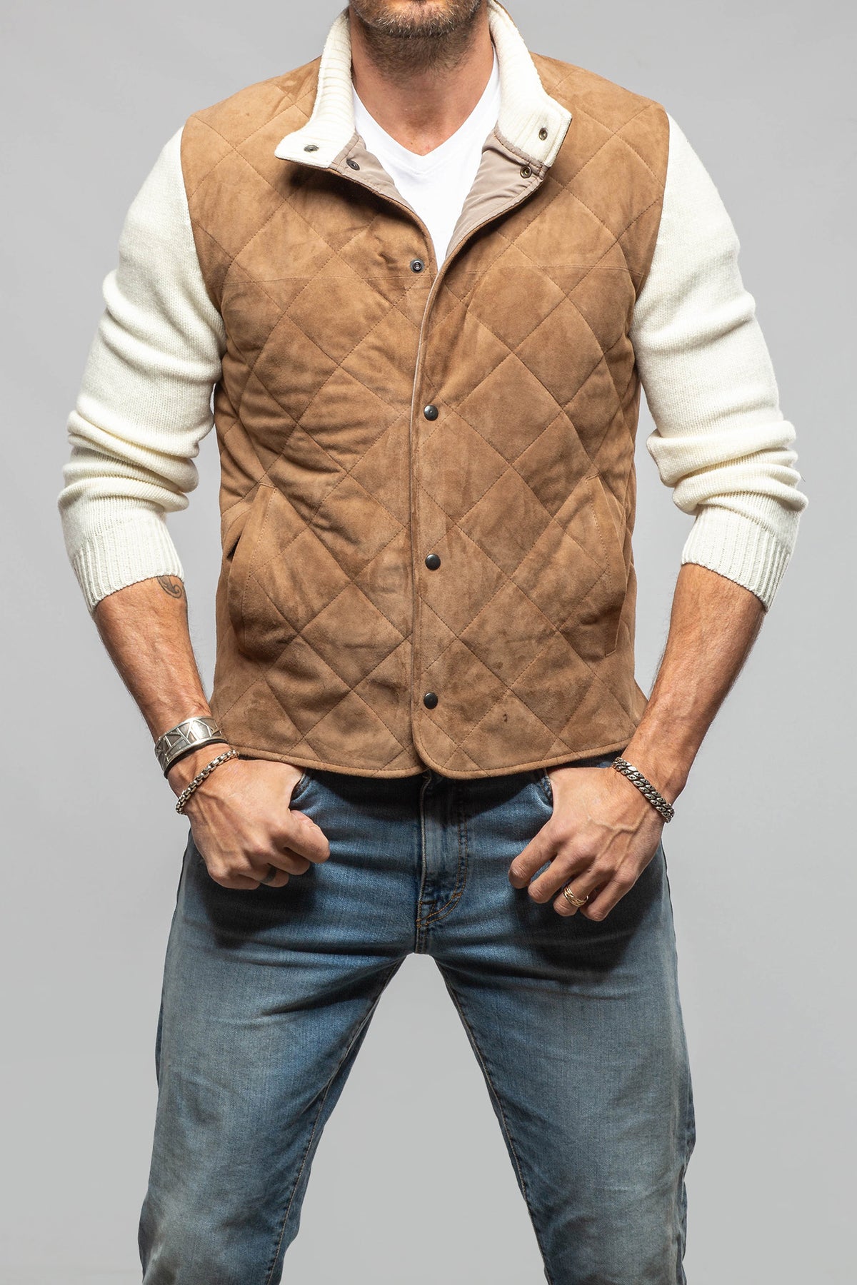 Axel's Florence Collection Cortina Suede Jacket With Cashmere Sleeves Mens - Outerwear - Leather