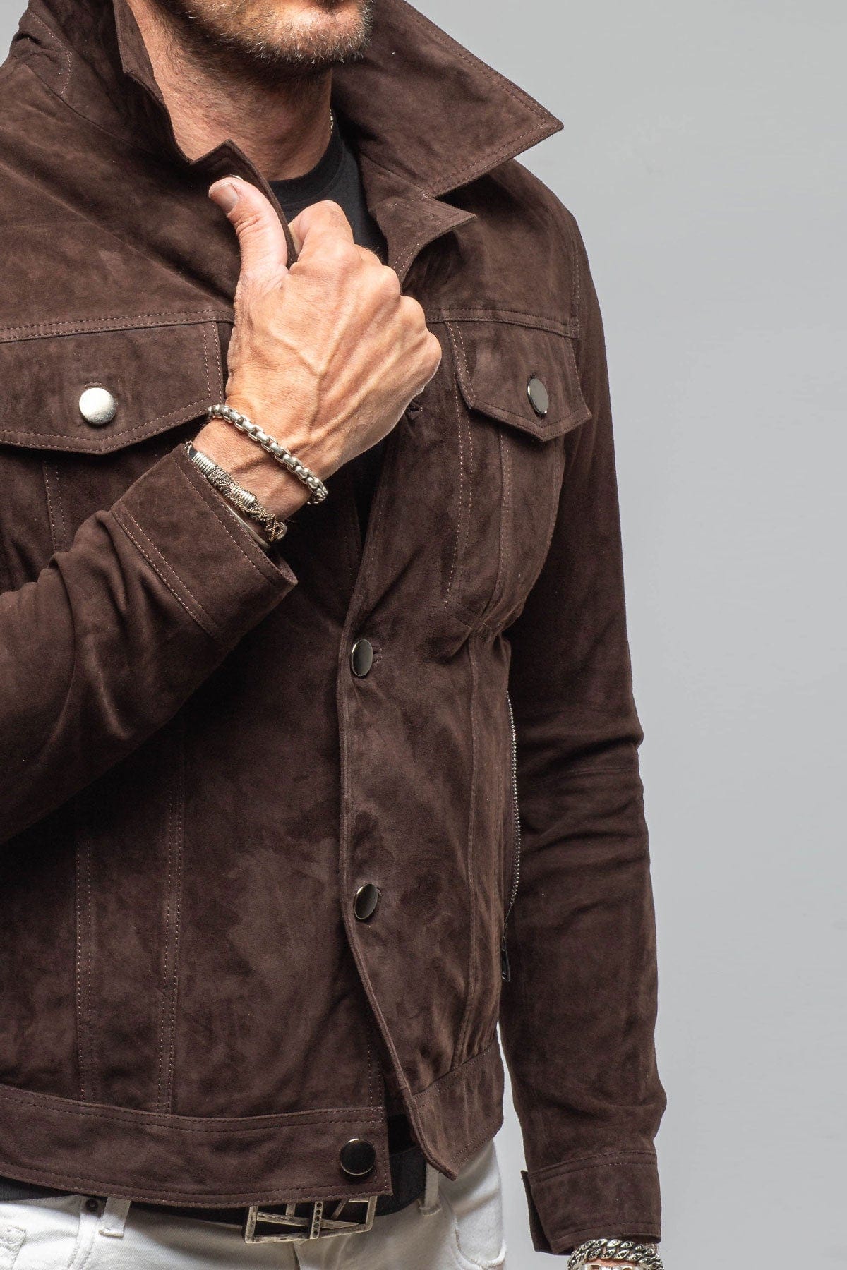 Ethan Sueded Jean Jacket In Chocolate Brown - AXEL'S