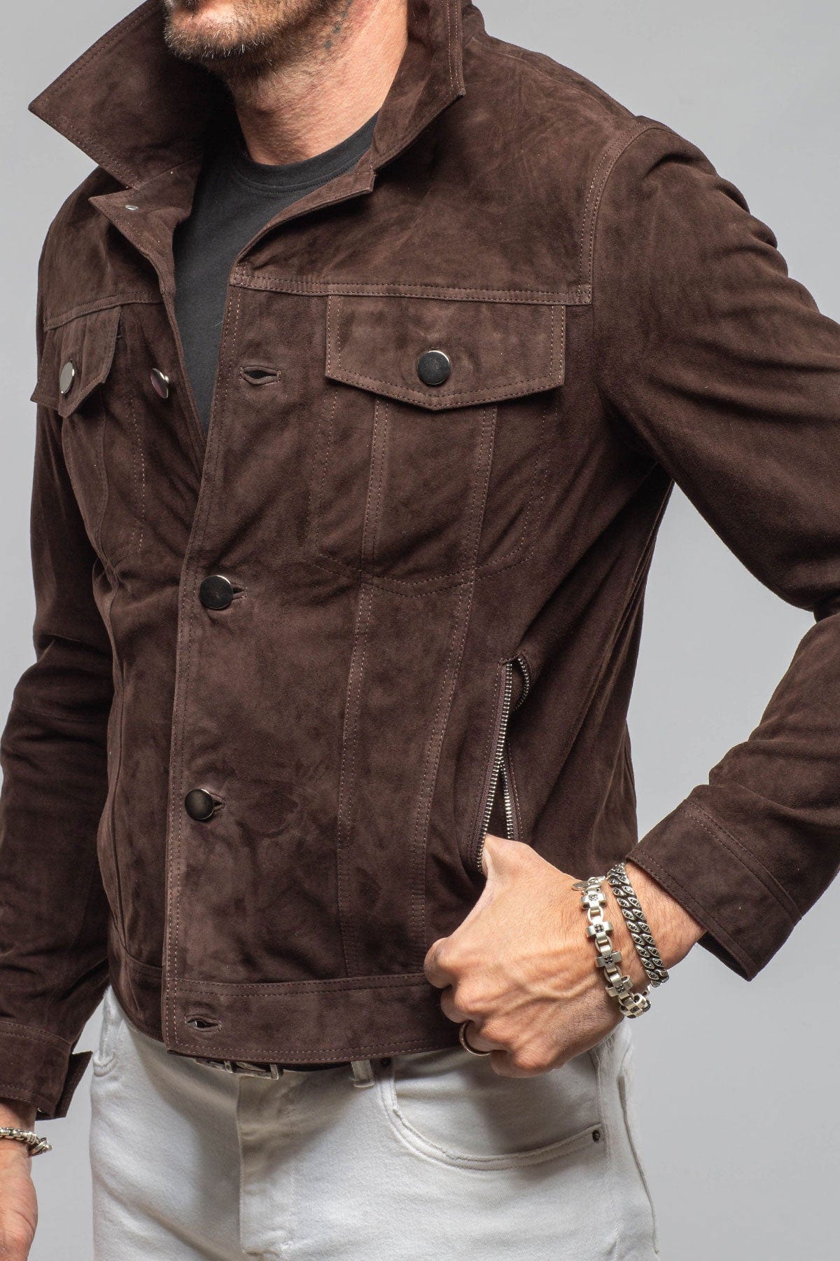 Ethan Sueded Jean Jacket In Chocolate Brown - AXEL'S