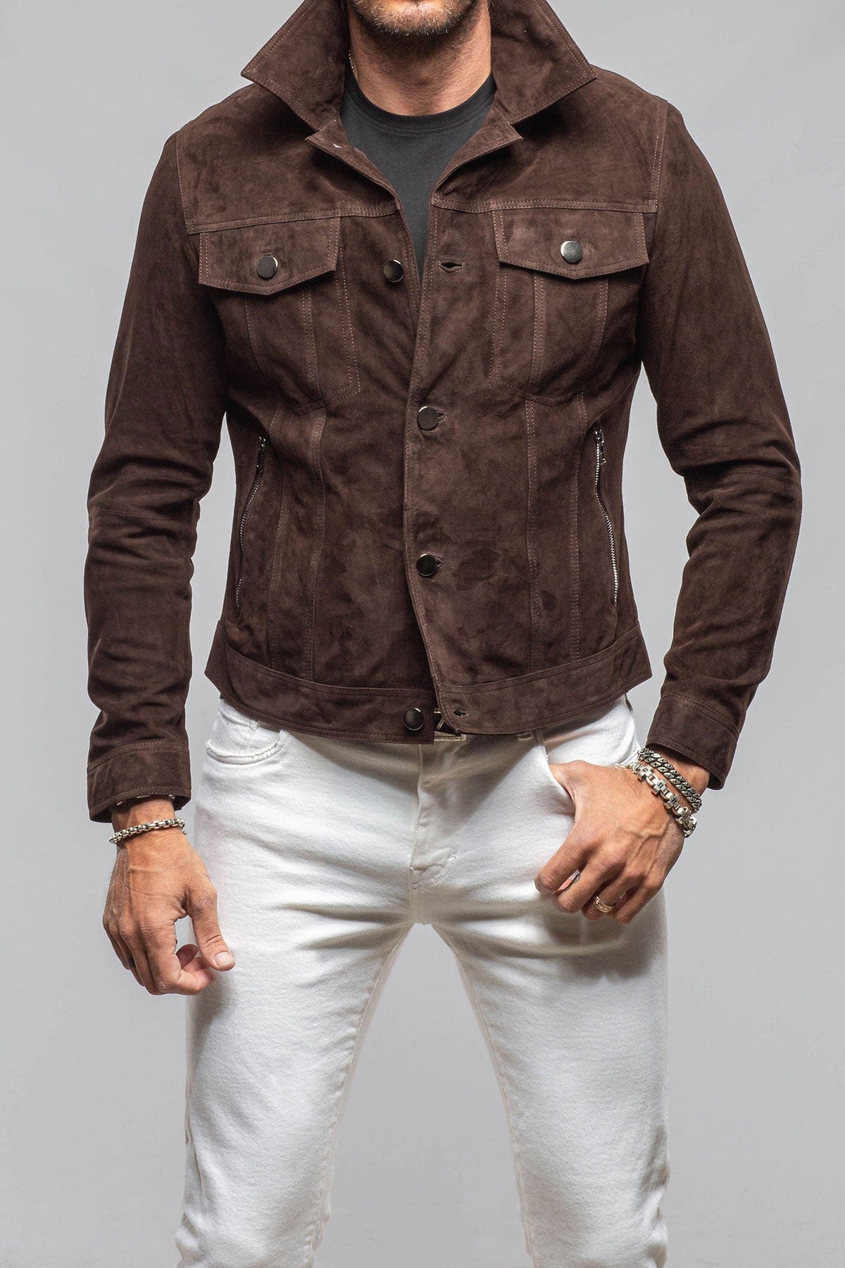 Ethan Sueded Jean Jacket In Chocolate Brown - AXEL'S