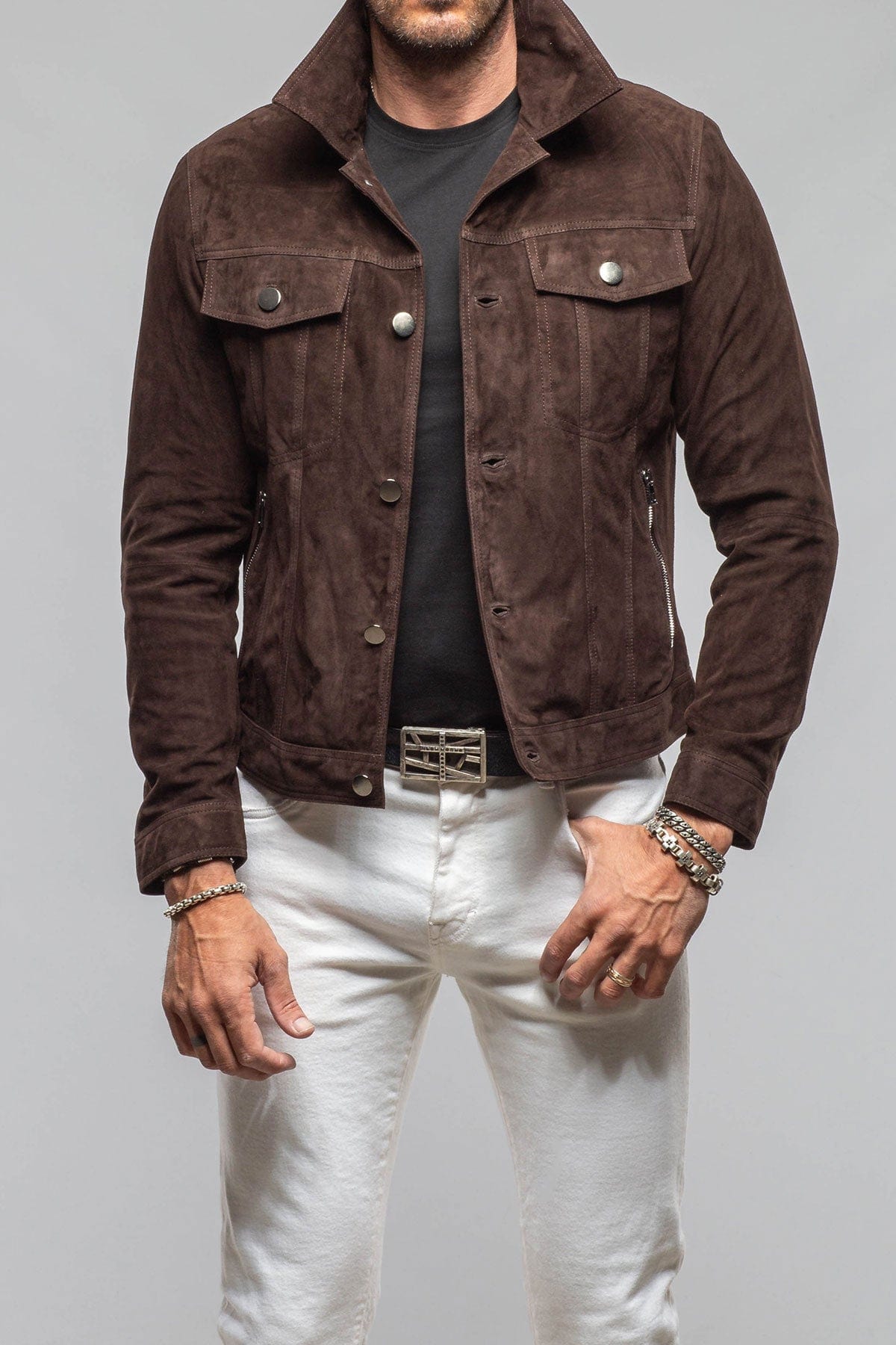 Ethan Sueded Jean Jacket In Chocolate Brown - AXEL'S
