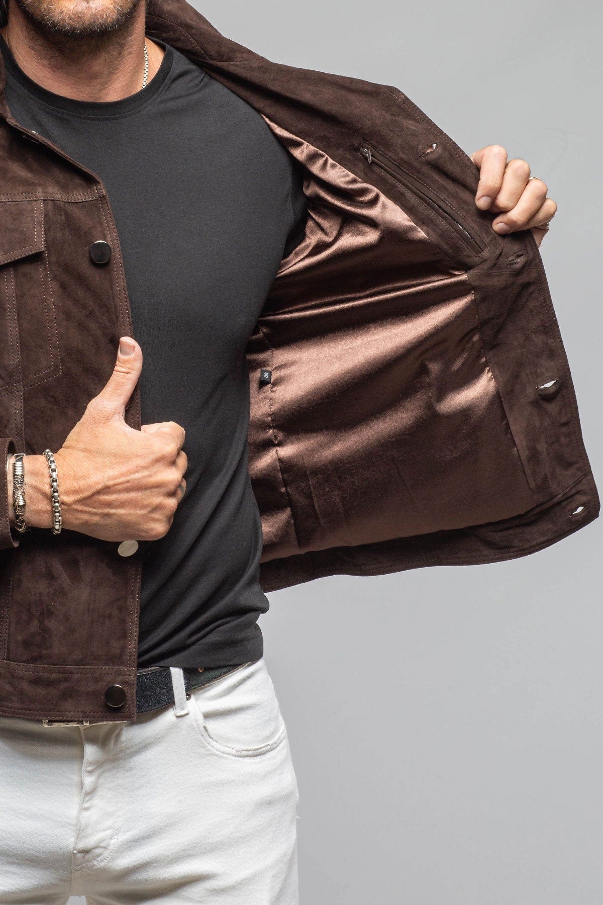 Axel's Florence Collection Ethan Sueded Jean Jacket In Chocolate Brown Mens - Outerwear - Leather
