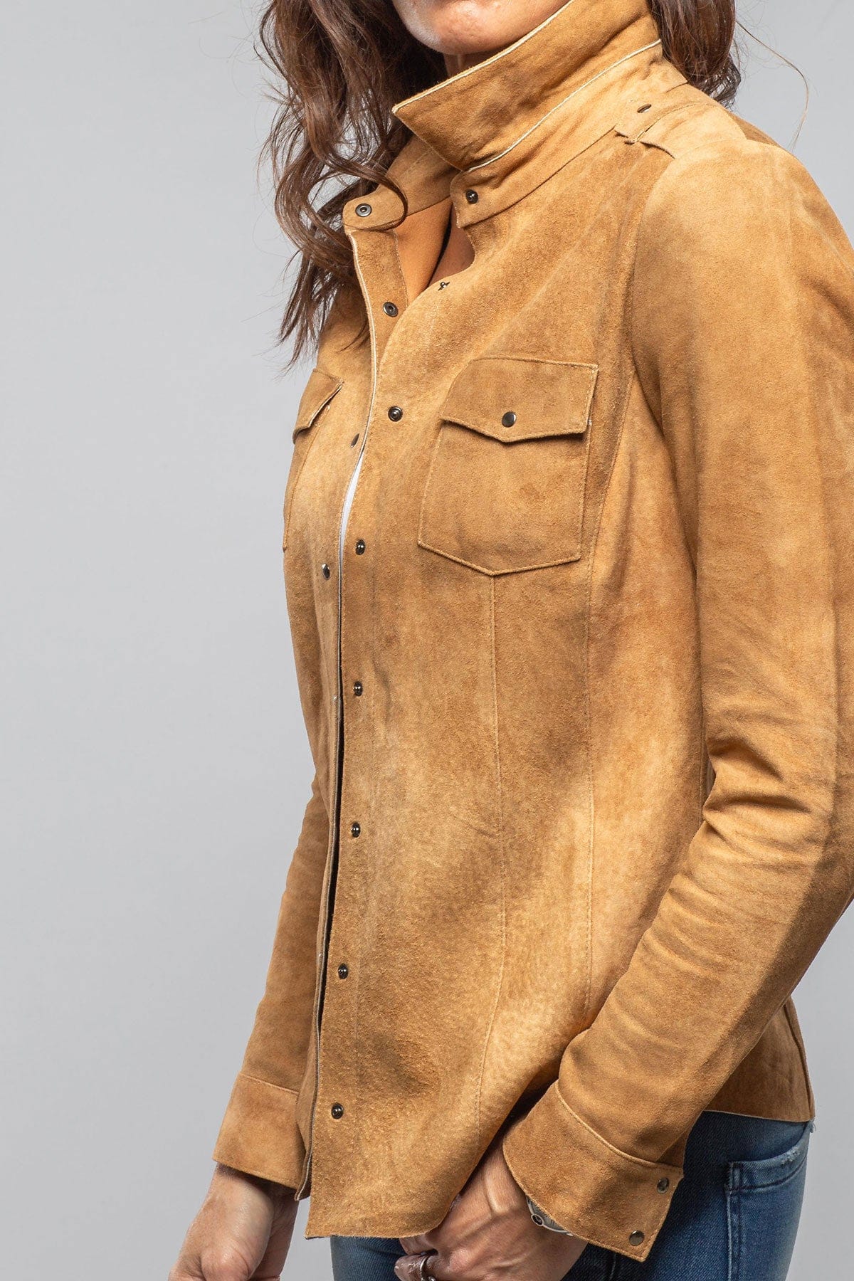 Axel's Florence Collection Gabriella Suede Shirt In Cognac Ladies - Outerwear - Leather