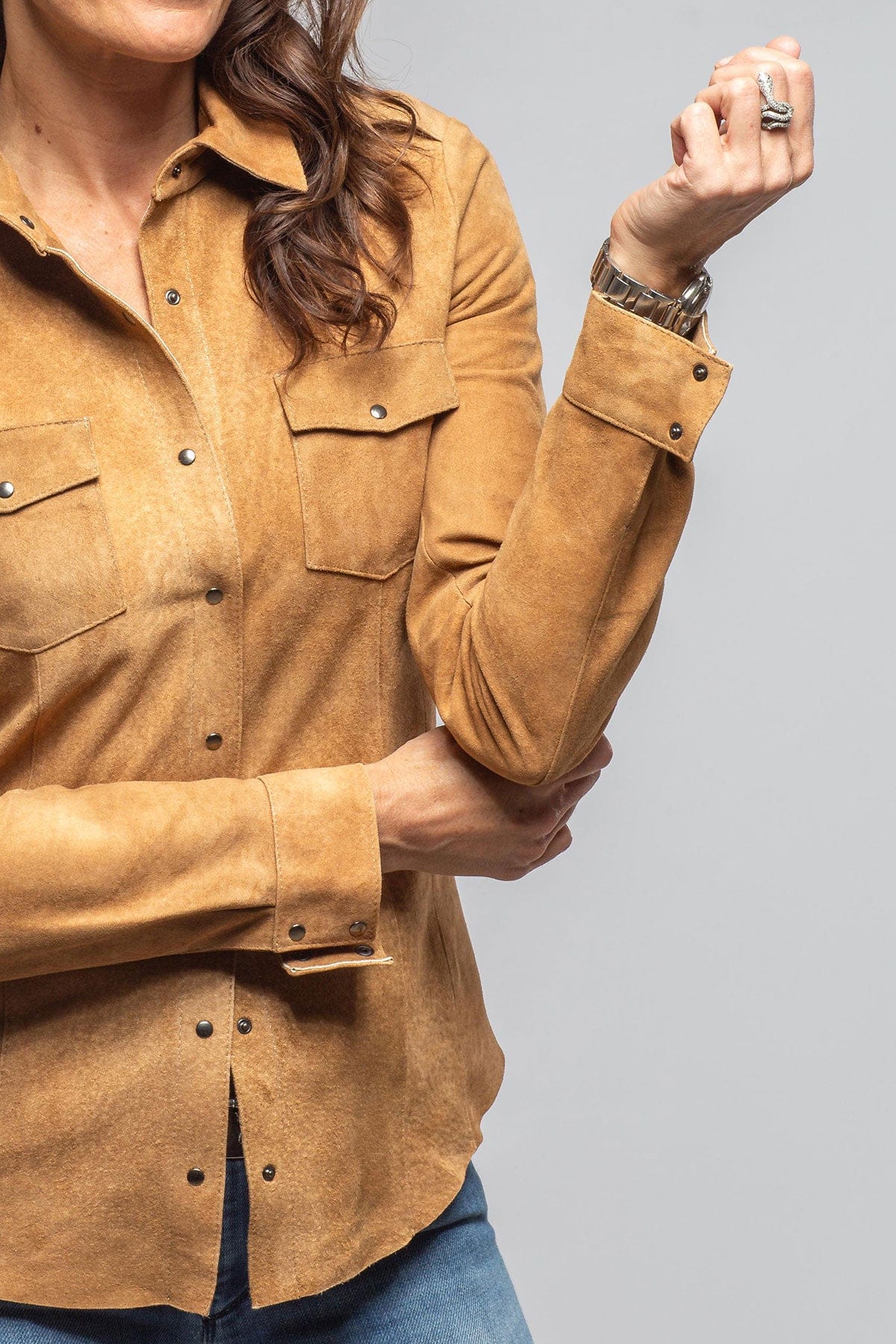 Axel's Florence Collection Gabriella Suede Shirt In Cognac Ladies - Outerwear - Leather