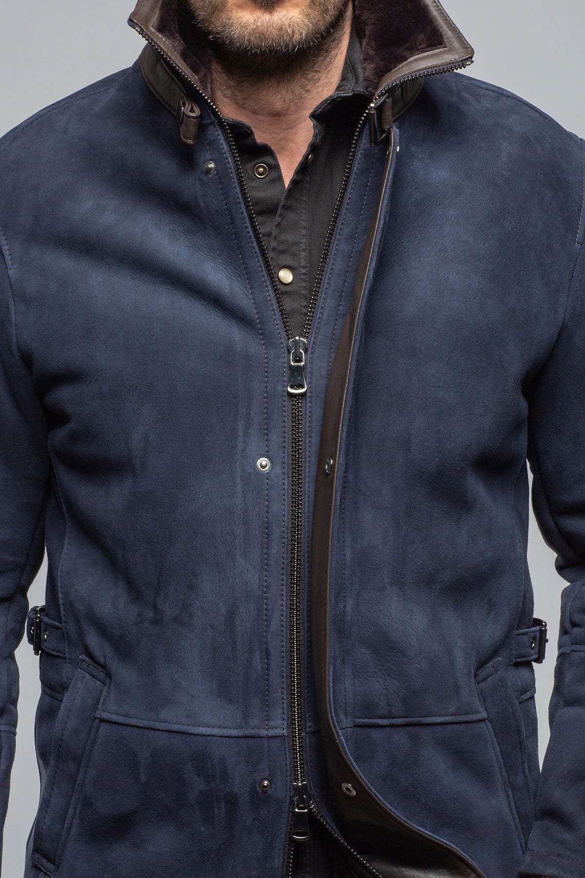 Axel's Florence Collection Gallatin Shearling Coat In Navy Mens - Outerwear - Shearling