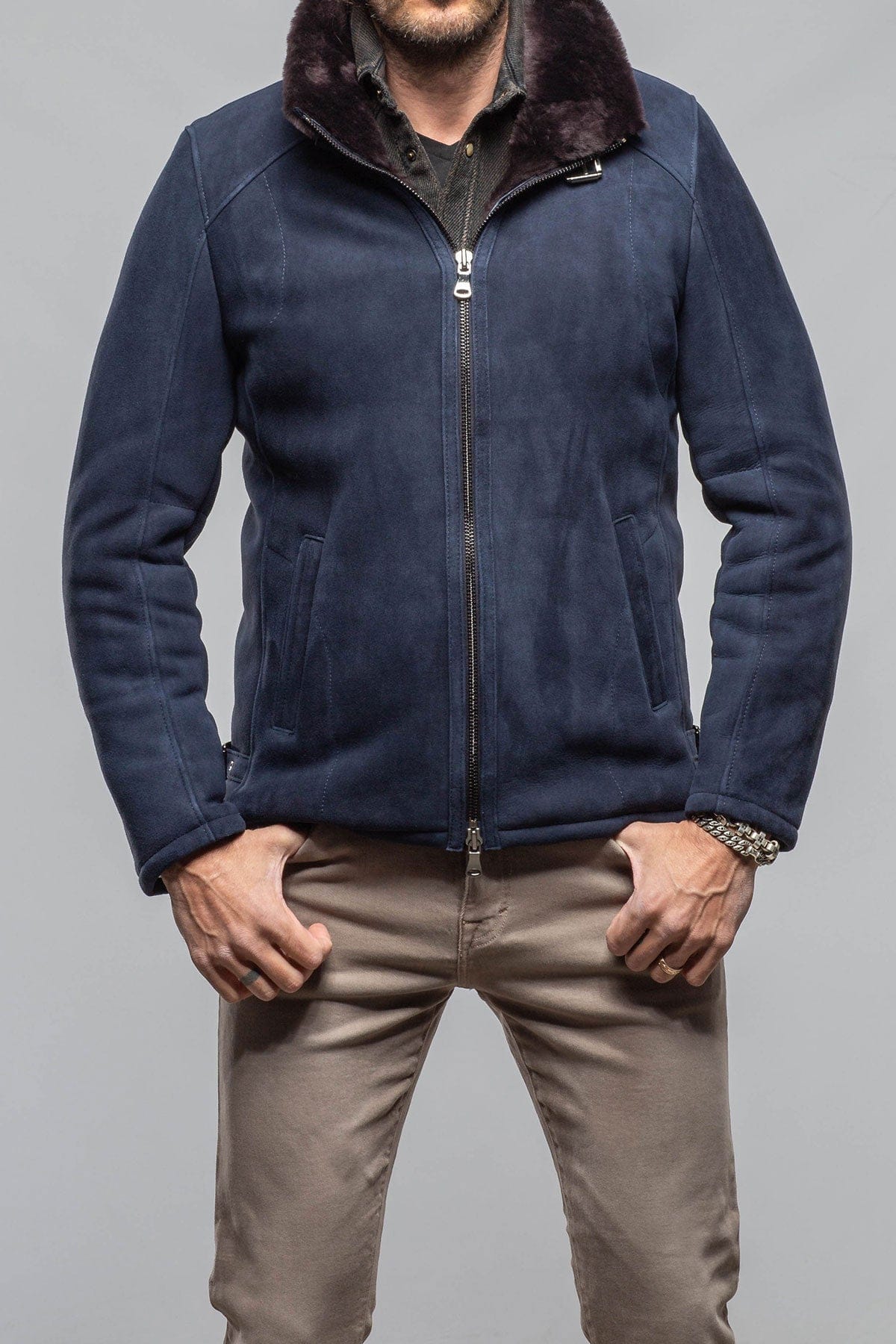 Axel's Florence Collection Highwood Latch Shearling In Navy Mens - Outerwear - Shearling