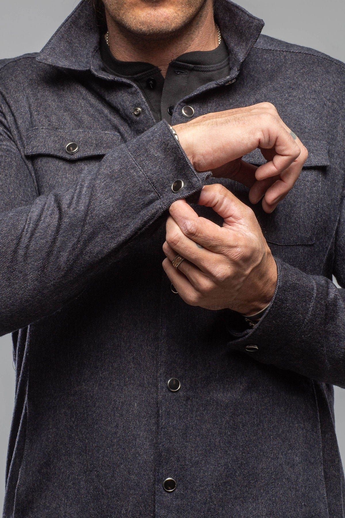 Ashford Lux Cashmere Silk Snap Shirt In Blue - AXEL'S