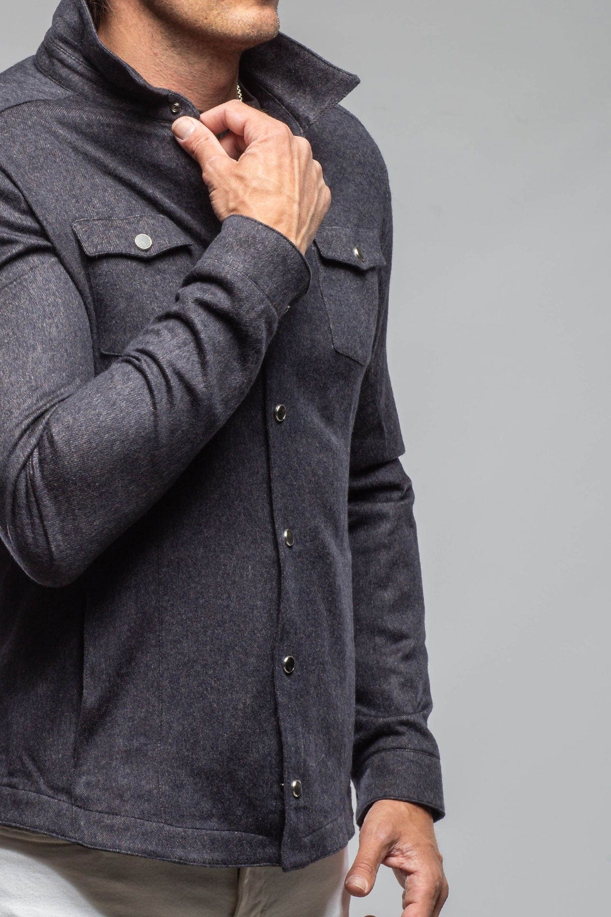 Ashford Lux Cashmere Silk Snap Shirt In Blue - AXEL'S