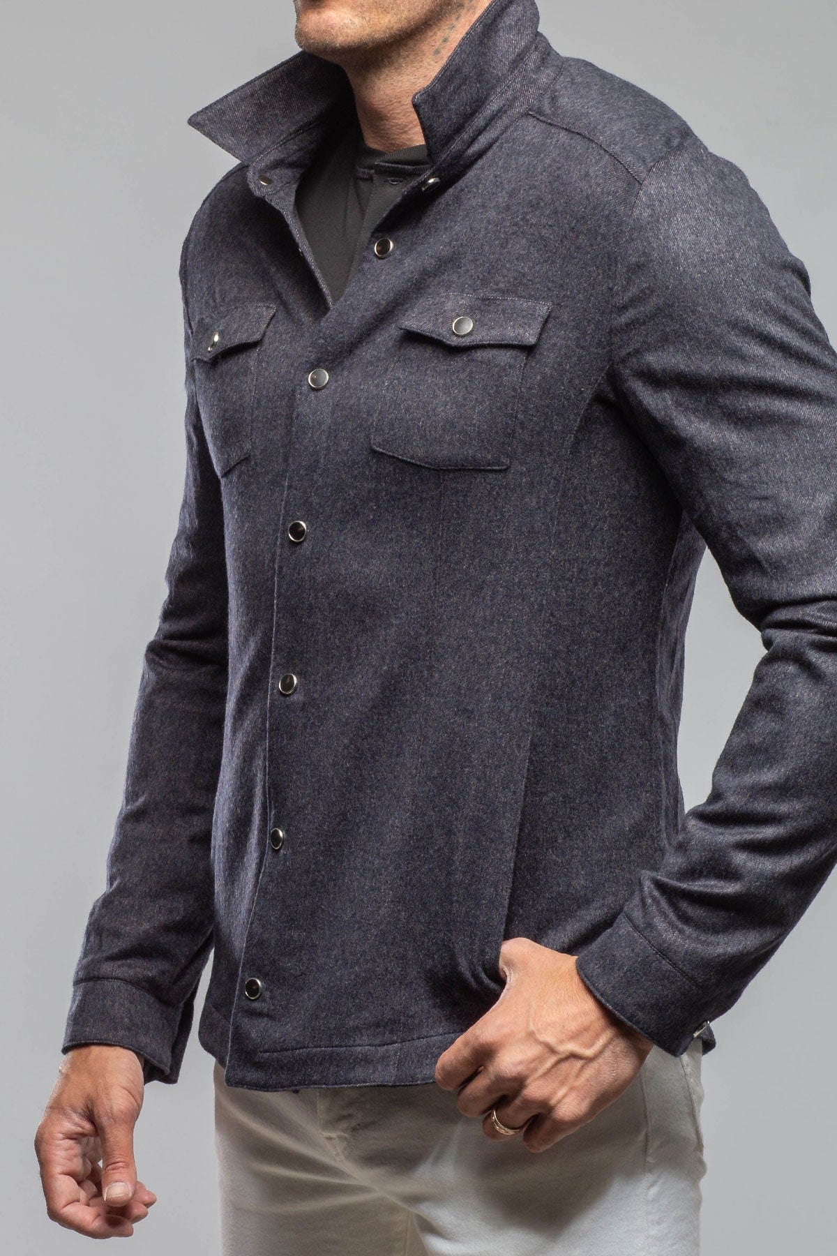 Ashford Lux Cashmere Silk Snap Shirt In Blue - AXEL'S