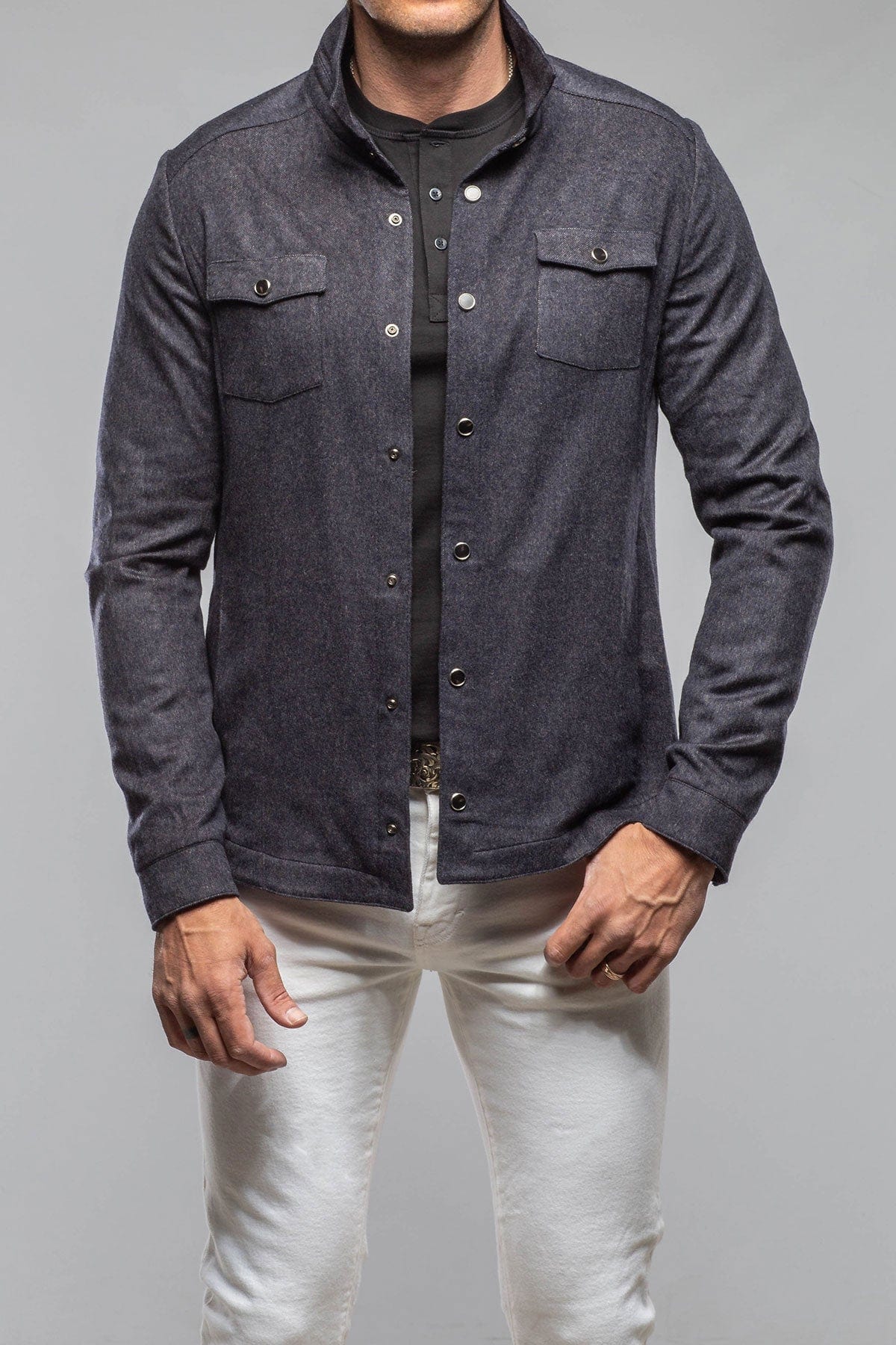 Ashford Lux Cashmere Silk Snap Shirt In Blue - AXEL'S