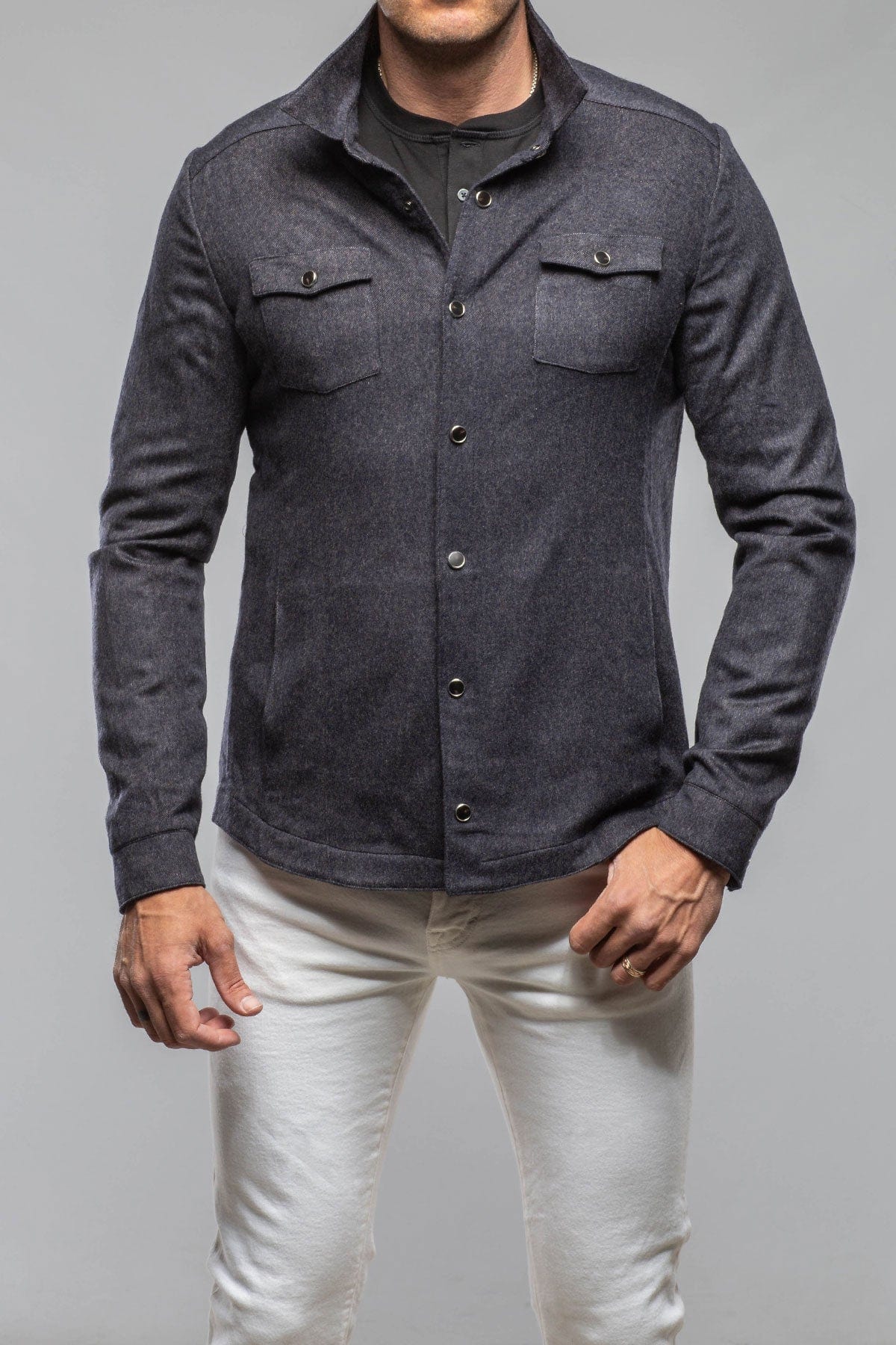 Ashford Lux Cashmere Silk Snap Shirt In Blue - AXEL'S