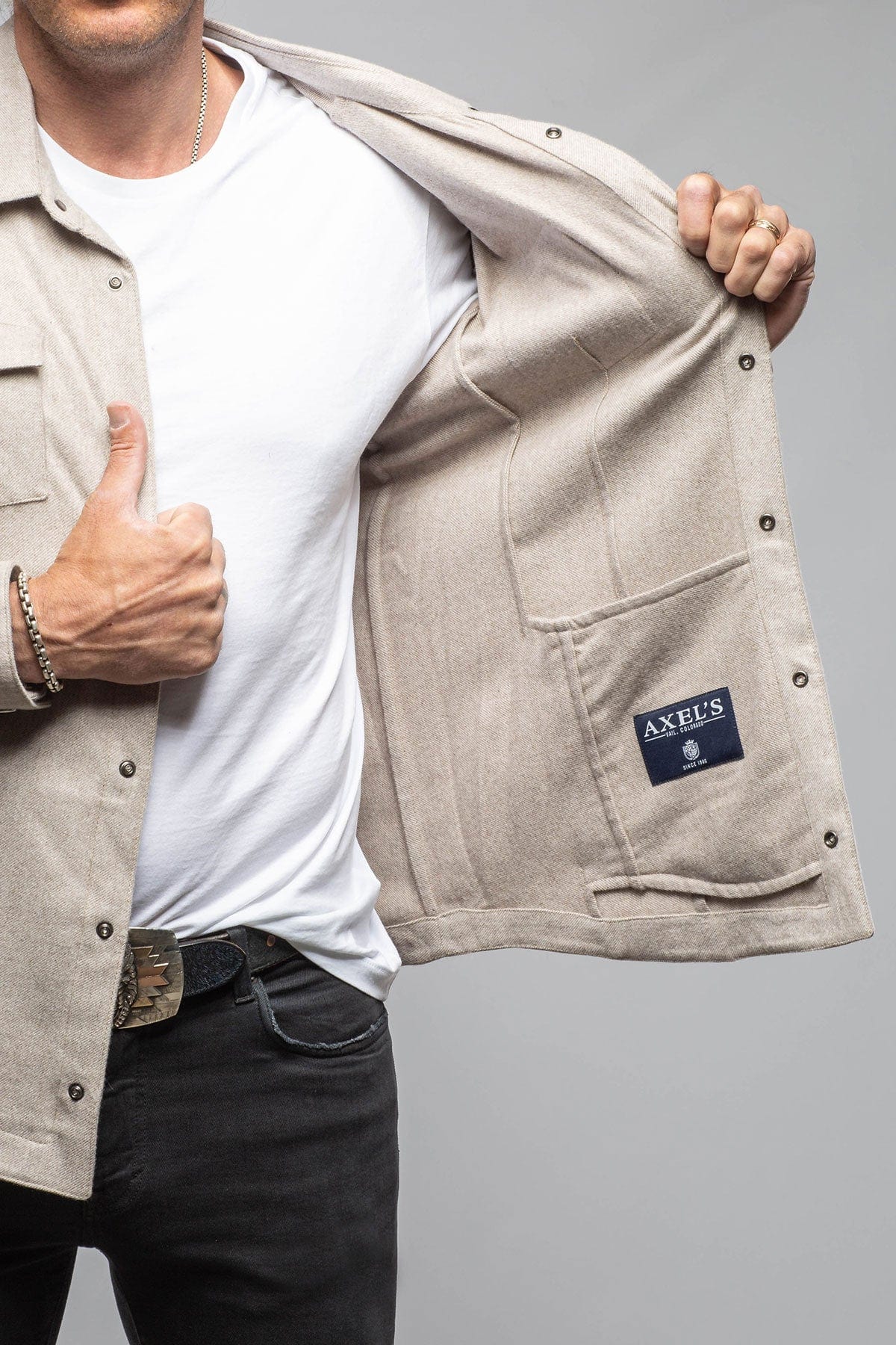 Ashford Lux Cashmere Silk Snap Shirt In Taupe - AXEL'S