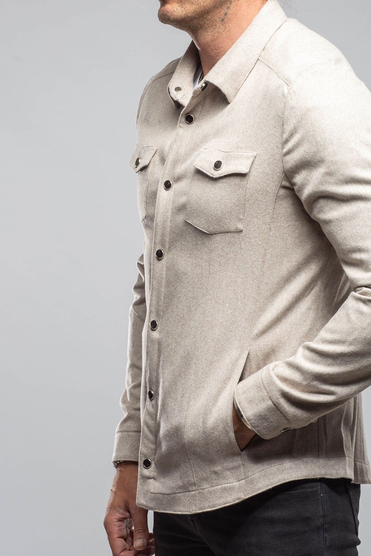 Ashford Lux Cashmere Silk Snap Shirt In Taupe - AXEL'S