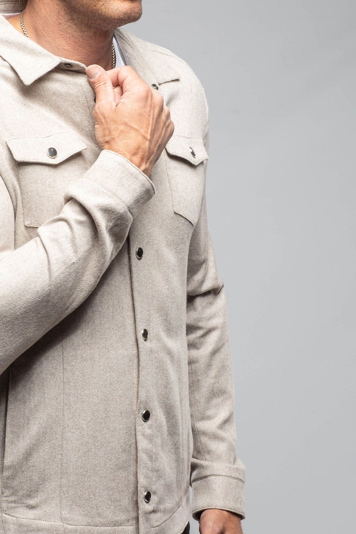 Ashford Lux Cashmere Silk Snap Shirt In Taupe - AXEL'S