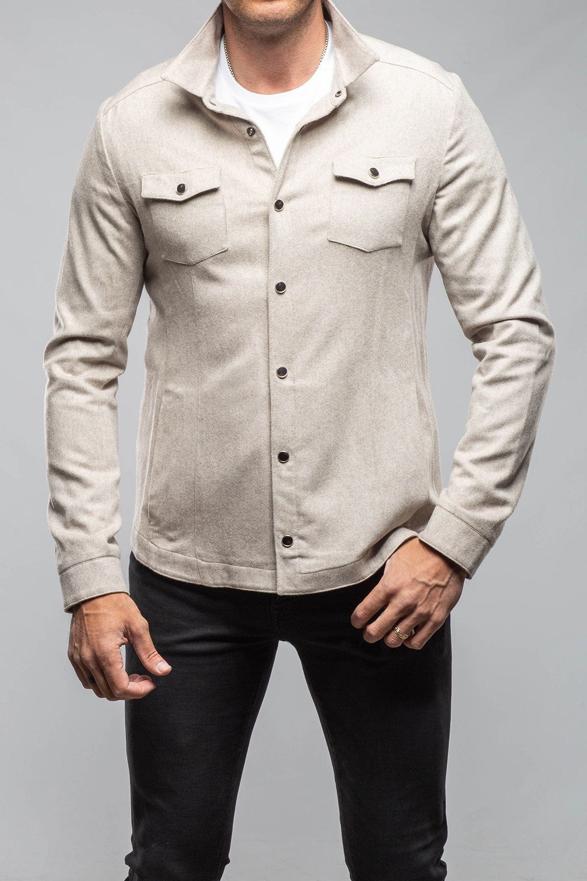 Ashford Lux Cashmere Silk Snap Shirt In Taupe - AXEL'S