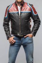 Retro Biker Jacket In Burgundy, White - AXEL'S