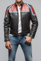 Retro Biker Jacket In Burgundy, White - AXEL'S