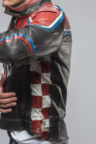 Retro Biker Jacket In Burgundy, White - AXEL'S