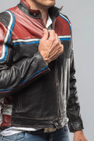 Retro Biker Jacket In Burgundy, White - AXEL'S