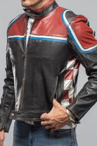 Retro Biker Jacket In Burgundy, White - AXEL'S