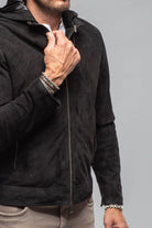 Riva Hooded Suede Jacket In Black - AXEL'S