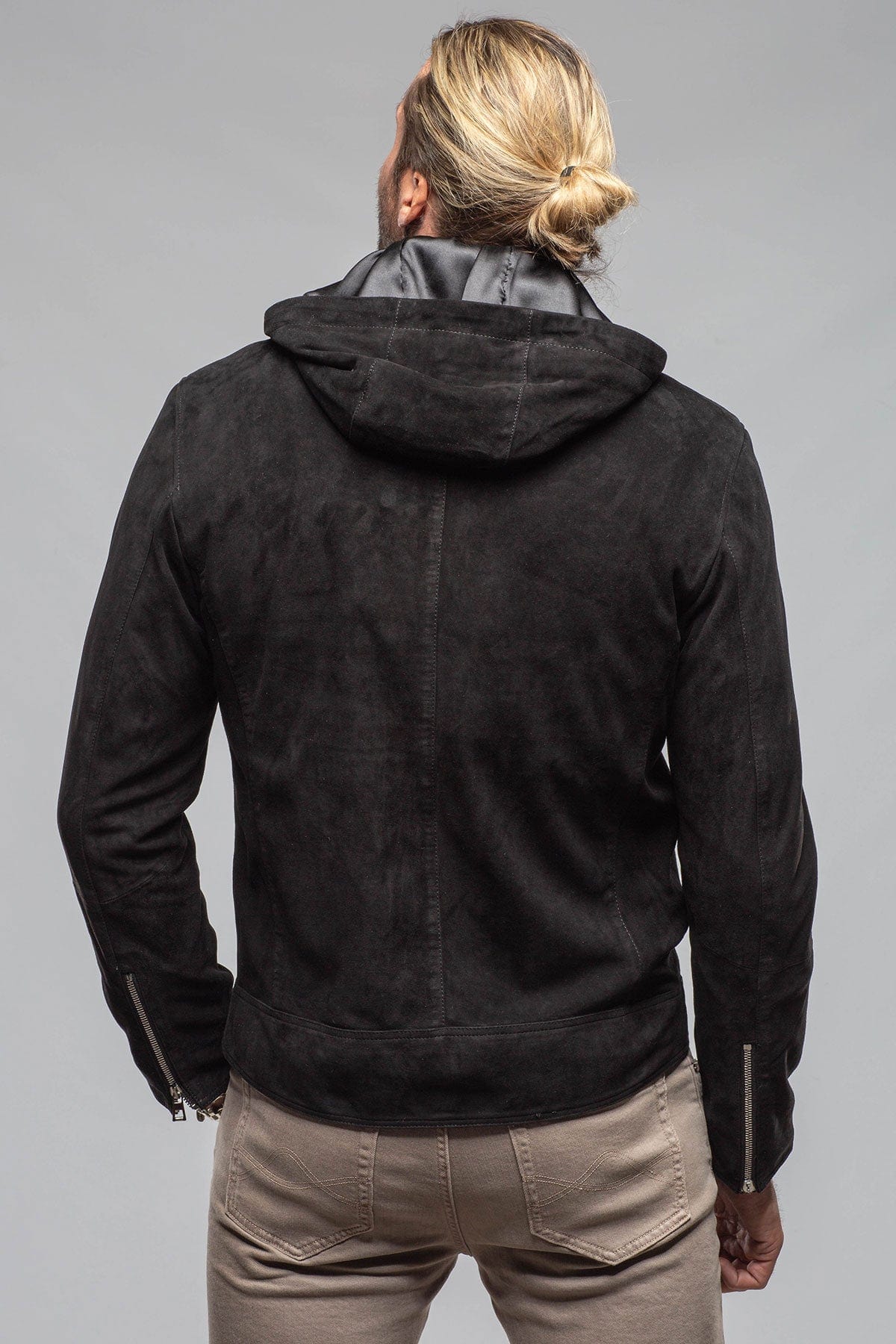 Riva Hooded Suede Jacket In Black - AXEL'S