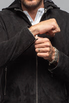 Riva Hooded Suede Jacket In Black - AXEL'S