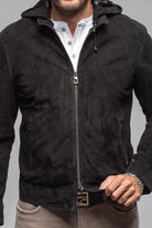 Riva Hooded Suede Jacket In Black - AXEL'S