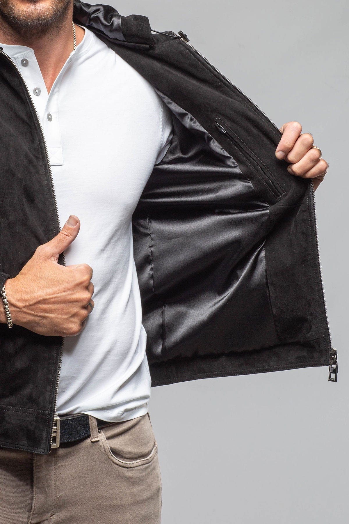 Riva Hooded Suede Jacket In Black - AXEL'S