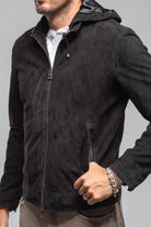 Riva Hooded Suede Jacket In Black - AXEL'S