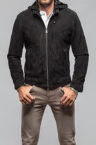 Riva Hooded Suede Jacket In Black - AXEL'S