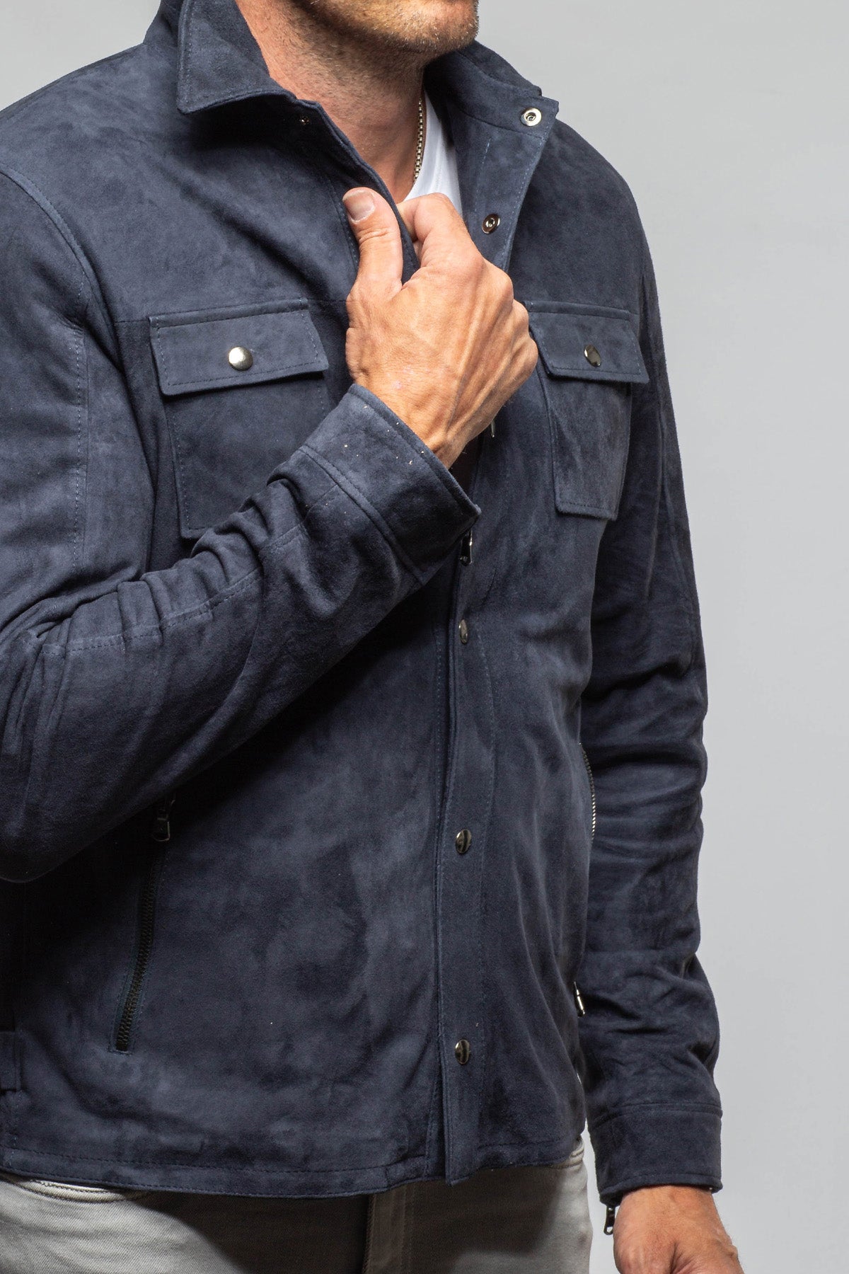 Axel's Florence Collection Rover Suede Shirt In Navy Mens - Outerwear - Leather