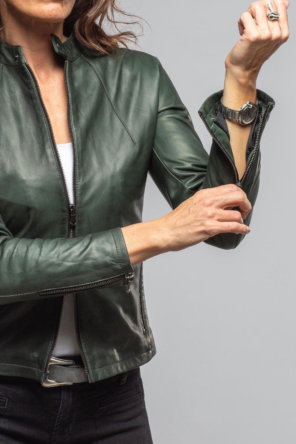 Axel's Florence Collection Silvia Leather Jacket In Forest
