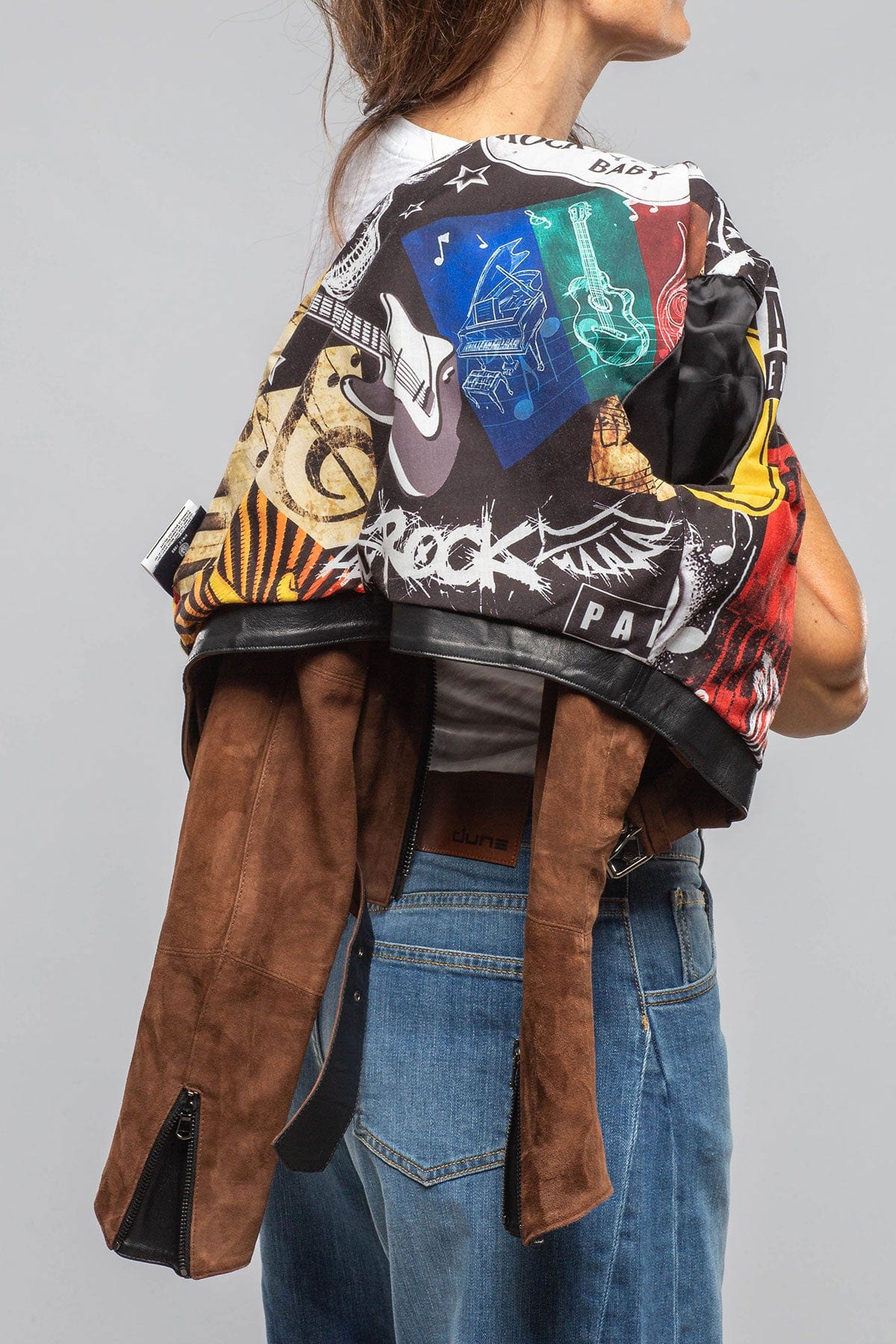 Axel's Florence Collection Stacy Cropped Side Zip In Chestnut & Black Ladies - Outerwear - Leather