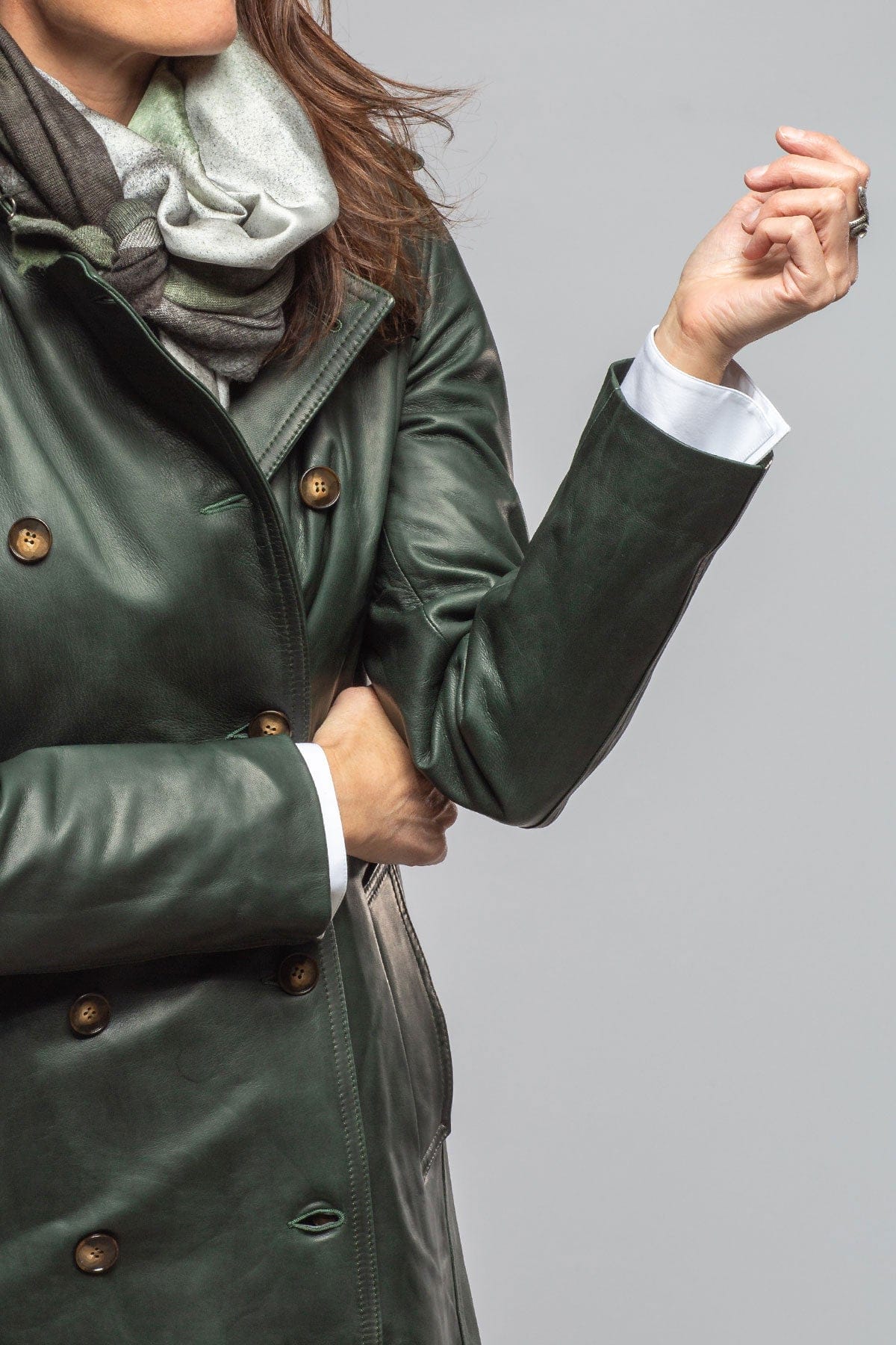 Axel's Florence Collection Teresa Leather Trench In Forest Ladies - Outerwear - Leather